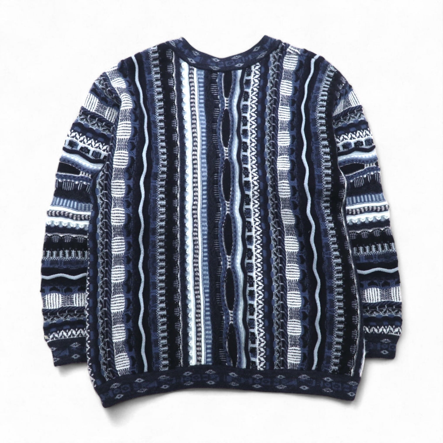 90s Australia Vintage 3D Knit Cardigan AKLANDA 3D ニット ジャガード カーディガン L ネイビー オーストラリア製
