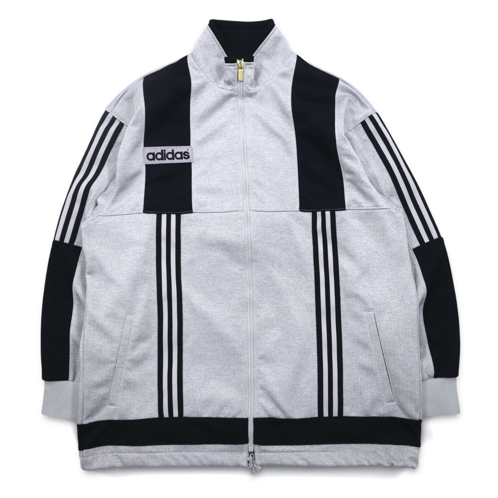 adidas anni '90, prodotta da Descente, tuta da ginnastica (giacca e pantaloni) taglia L, grigia, a 3 strisce