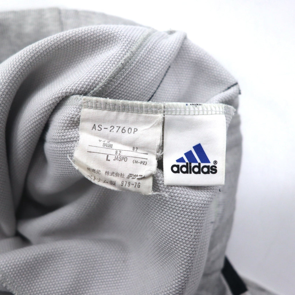 adidas anni '90, prodotta da Descente, tuta da ginnastica (giacca e pantaloni) taglia L, grigia, a 3 strisce