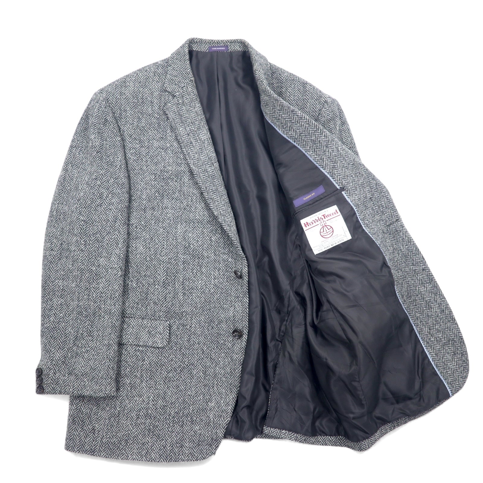 Harris Tweed × STAFFORD Giacca sartoriale in tweed L Grigio Lana CLASSIC FIT Made in Messico