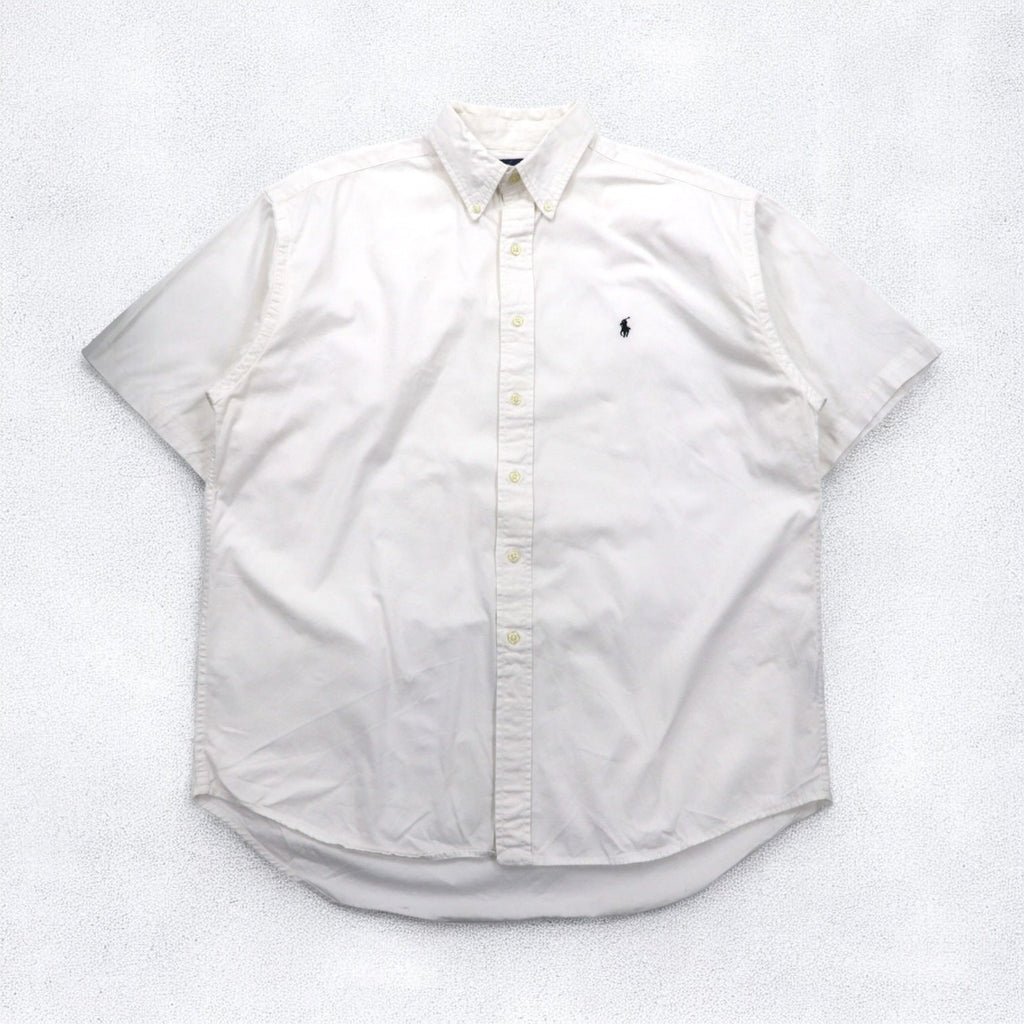 Ralph Lauren Anni '90 BLAKE Camicia a maniche corte Oxford con bottoni XL bianca con piccolo ricamo pony