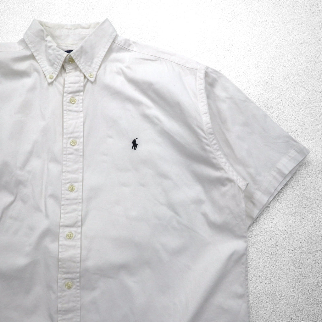 Ralph Lauren Anni '90 BLAKE Camicia a maniche corte Oxford con bottoni XL bianca con piccolo ricamo pony