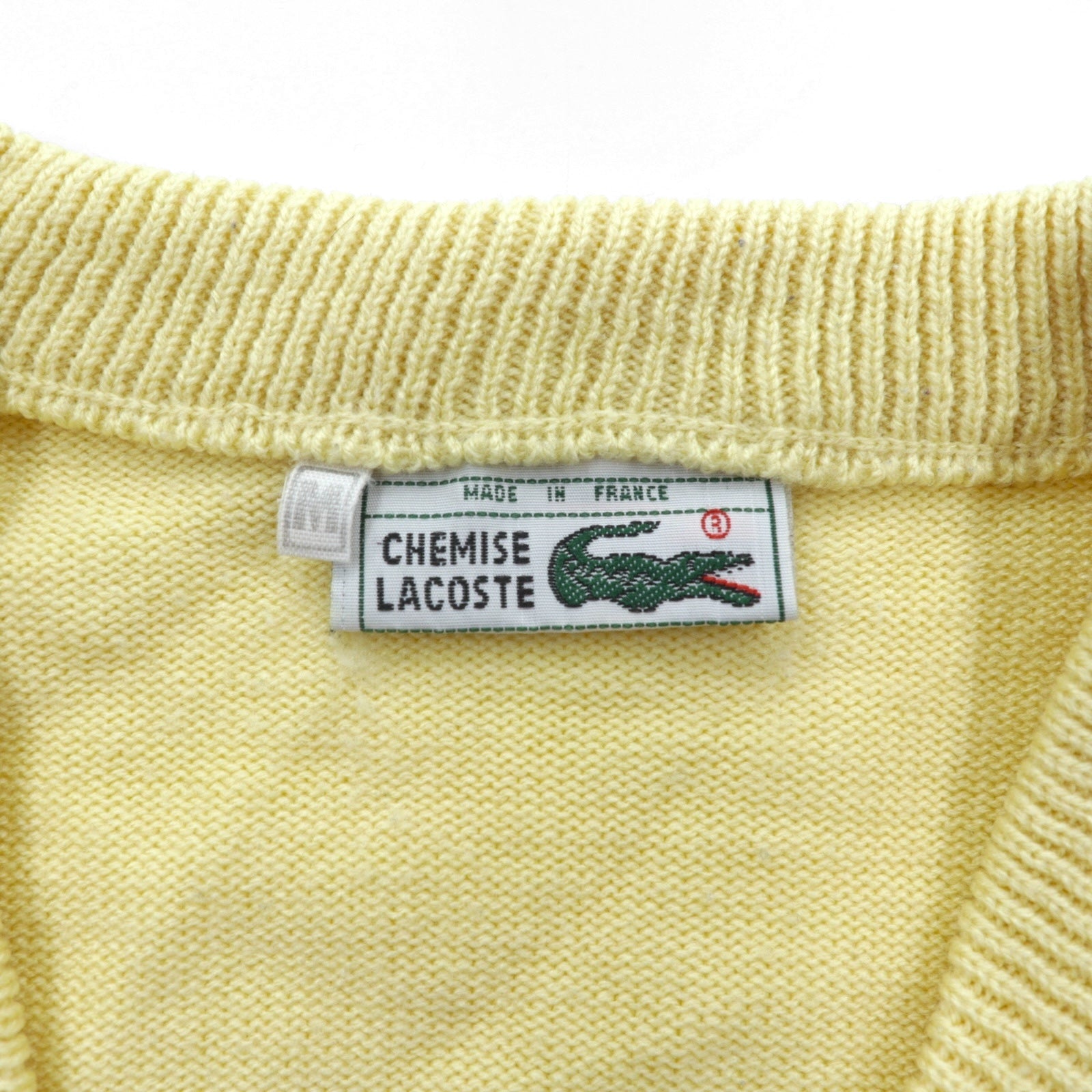 LACOSTE 70年代 フランス製 フレンチラコステ Vネック ニット セーター M ベージュ ワンポイントロゴ