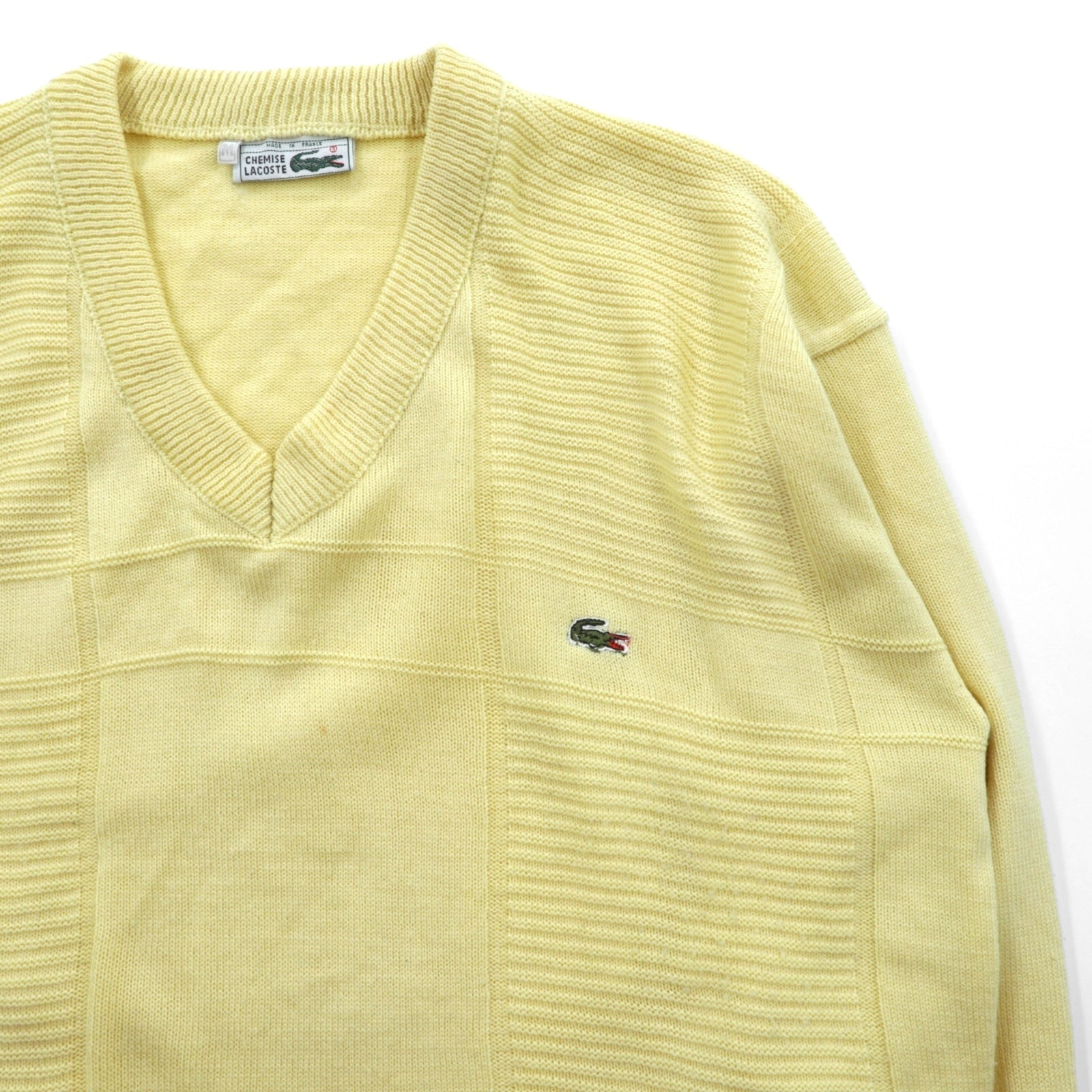 LACOSTE 70年代 フランス製 フレンチラコステ Vネック ニット セーター M ベージュ ワンポイントロゴ