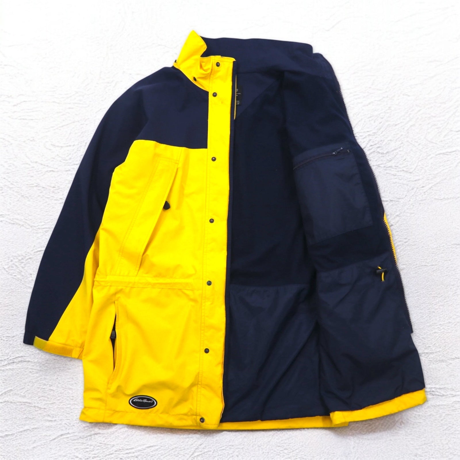 Eddie Bauer anni '90 EBTEK GORE-TEX Mountain Parka L Giallo con coulisse, cappuccio staccabile