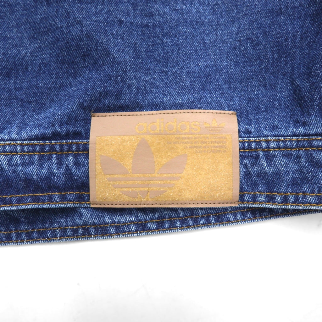 adidas originals クロップド 短丈 デニムジャケット Gジャン XL インディゴ 刺繍 ワイド IP3767  トレフォイル 3ストライプス フローラル