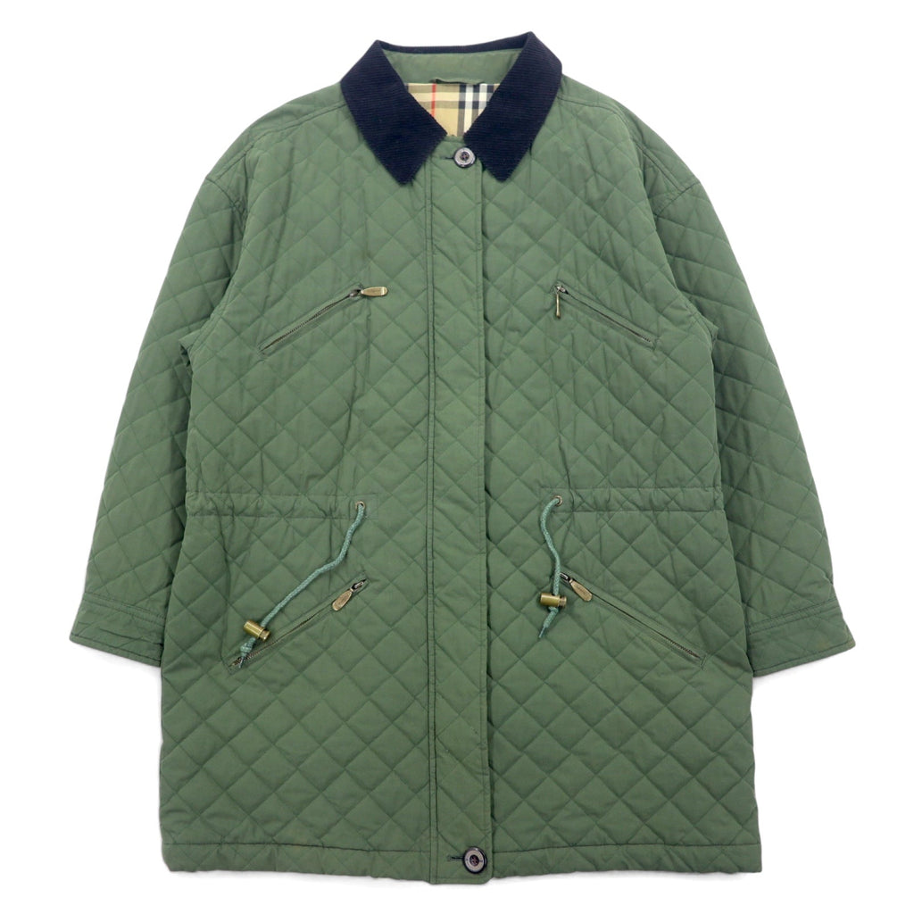 Burberrys Anni '80 Giacca trapuntata Cappotto L Cachi Cotone Poliestere Fodera Nova Check Coulisse Colletto e polsini in velluto a coste