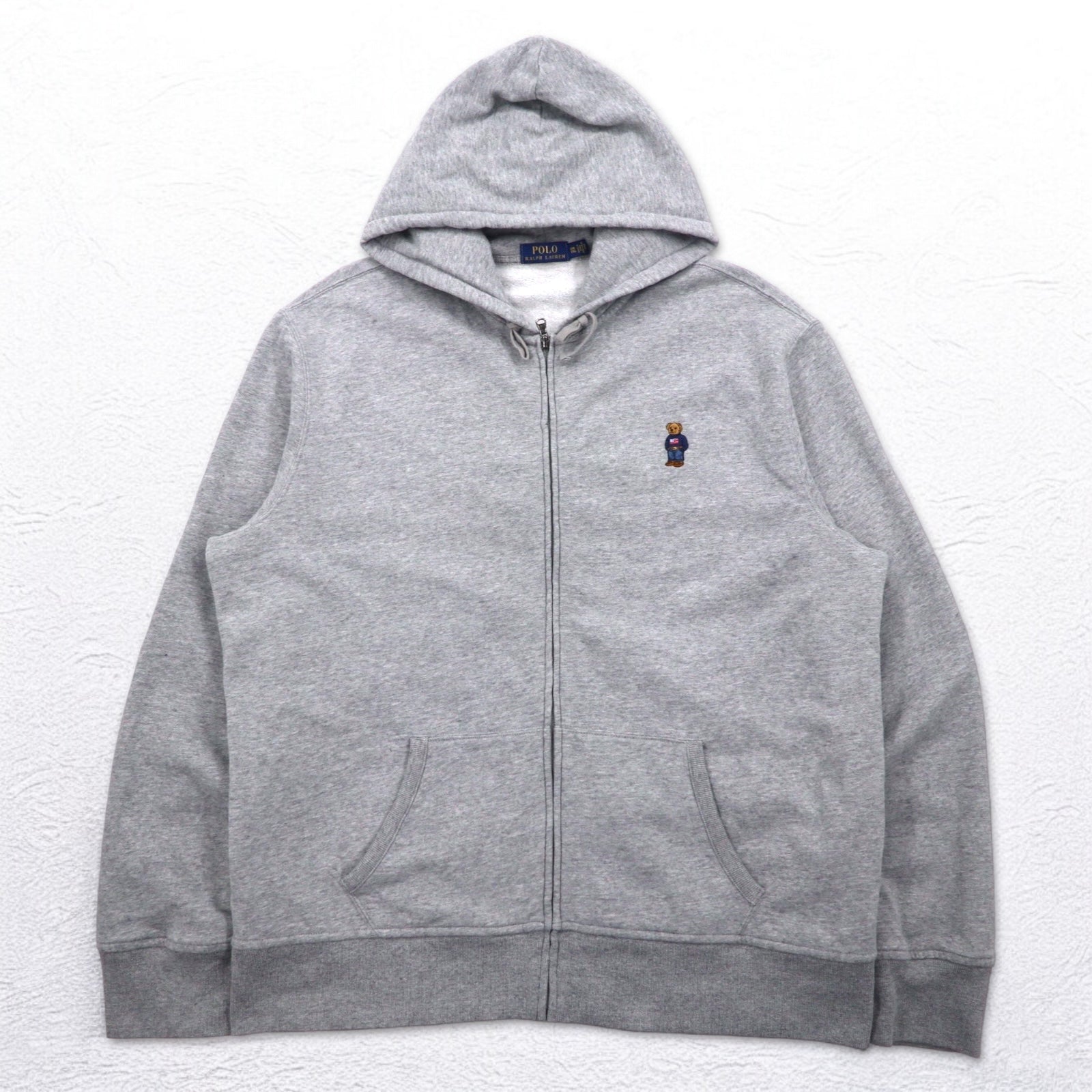 POLO RALPH LAUREN ポロベア 刺繍 フルジップパーカー XXL グレー 裏起毛 ワンポイントロゴ