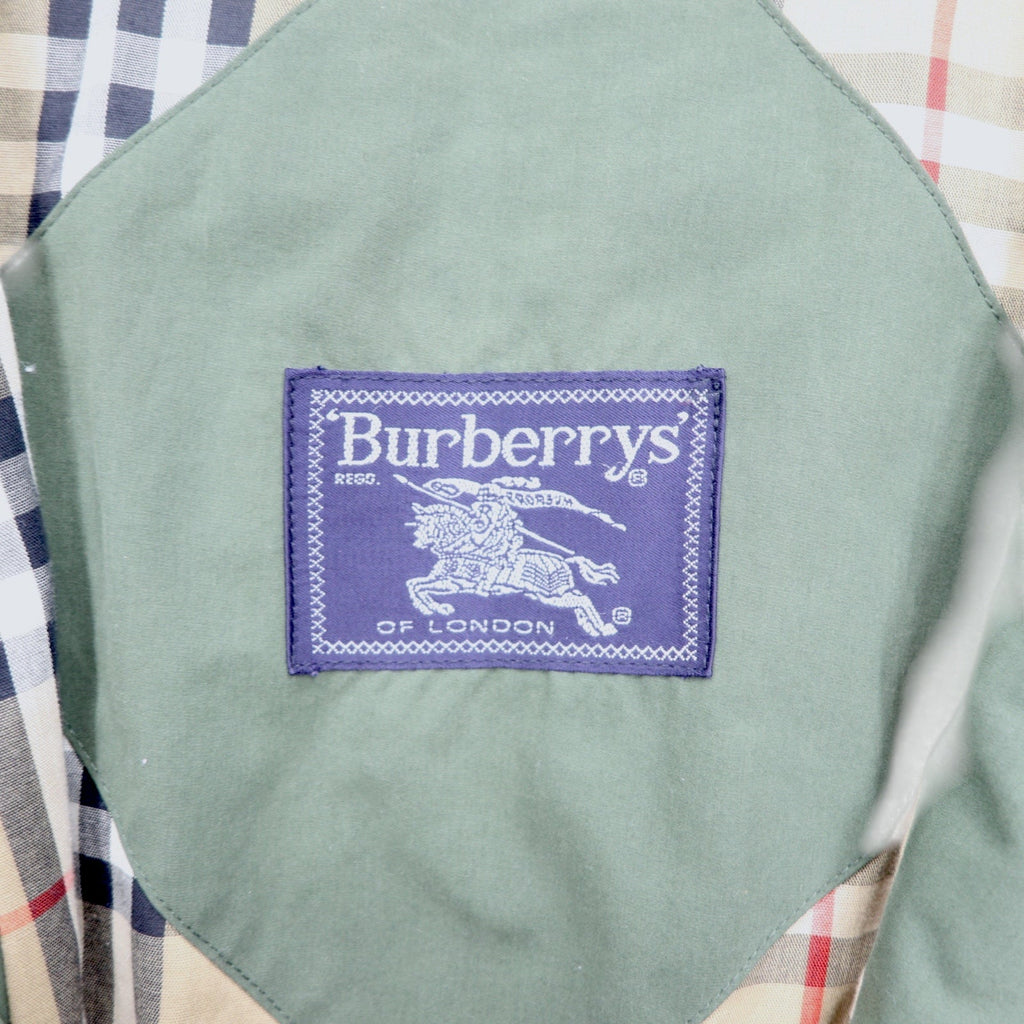 Burberrys Anni '80 Giacca trapuntata Cappotto L Cachi Cotone Poliestere Fodera Nova Check Coulisse Colletto e polsini in velluto a coste