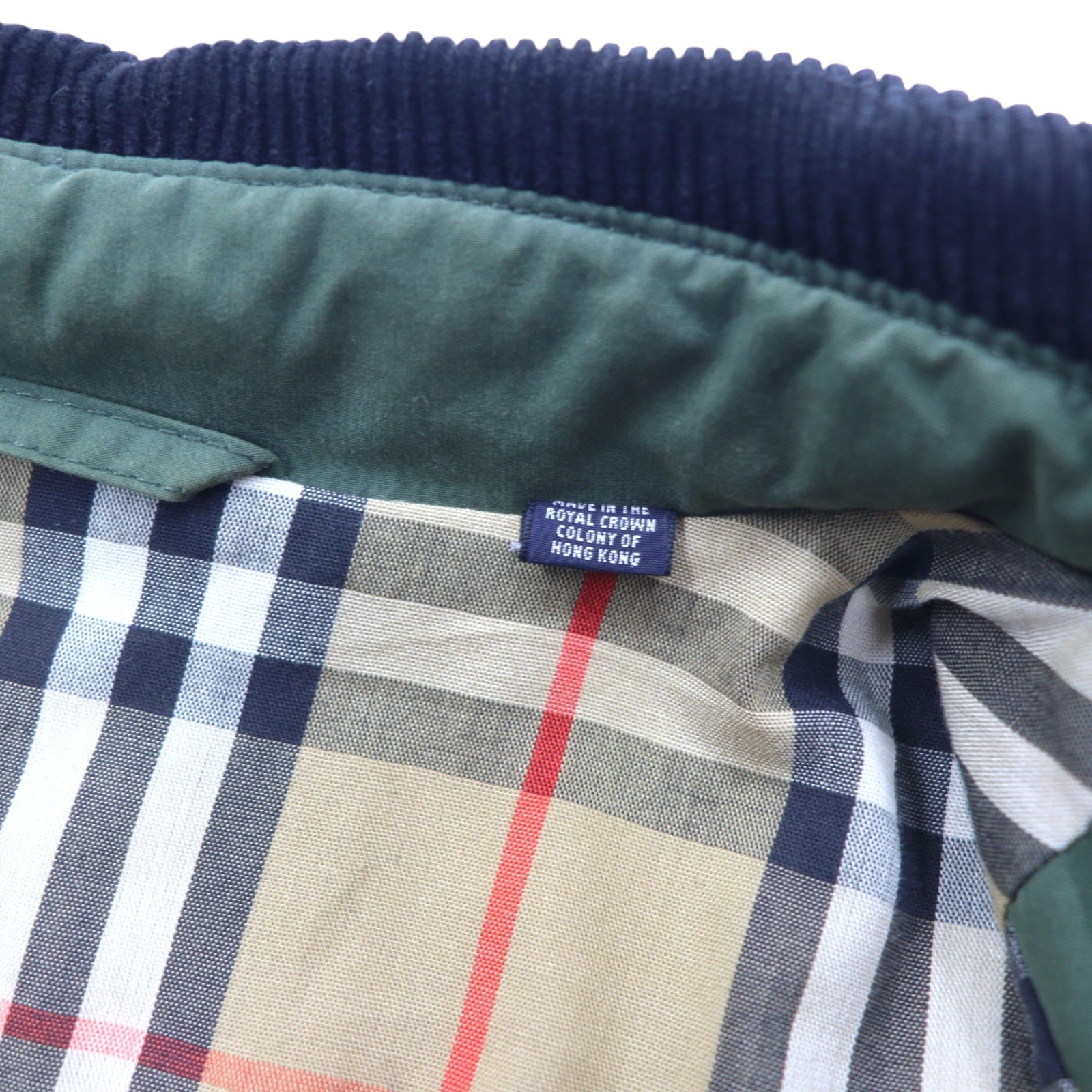 Burberrys Anni '80 Giacca trapuntata Cappotto L Cachi Cotone Poliestere Fodera Nova Check Coulisse Colletto e polsini in velluto a coste