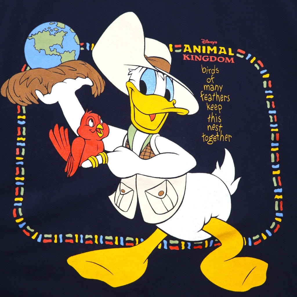 Walt Disney World anni '90, Made in USA, T-shirt Disney Paperino 2XL, blu navy, stampa personaggi ANIMAL KINGDOM
