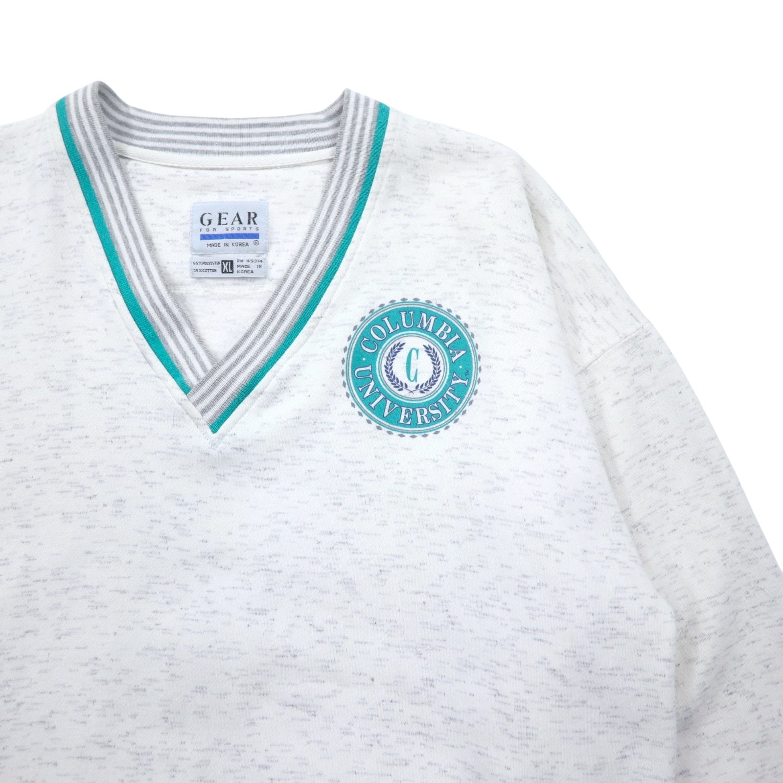 90s GEAR FOR SPORTS Maglione a V con collo a V, polsini e orlo a costine, XL, bianco, poliestere cotone, stampa college COLUMBIA UNIVERSITY