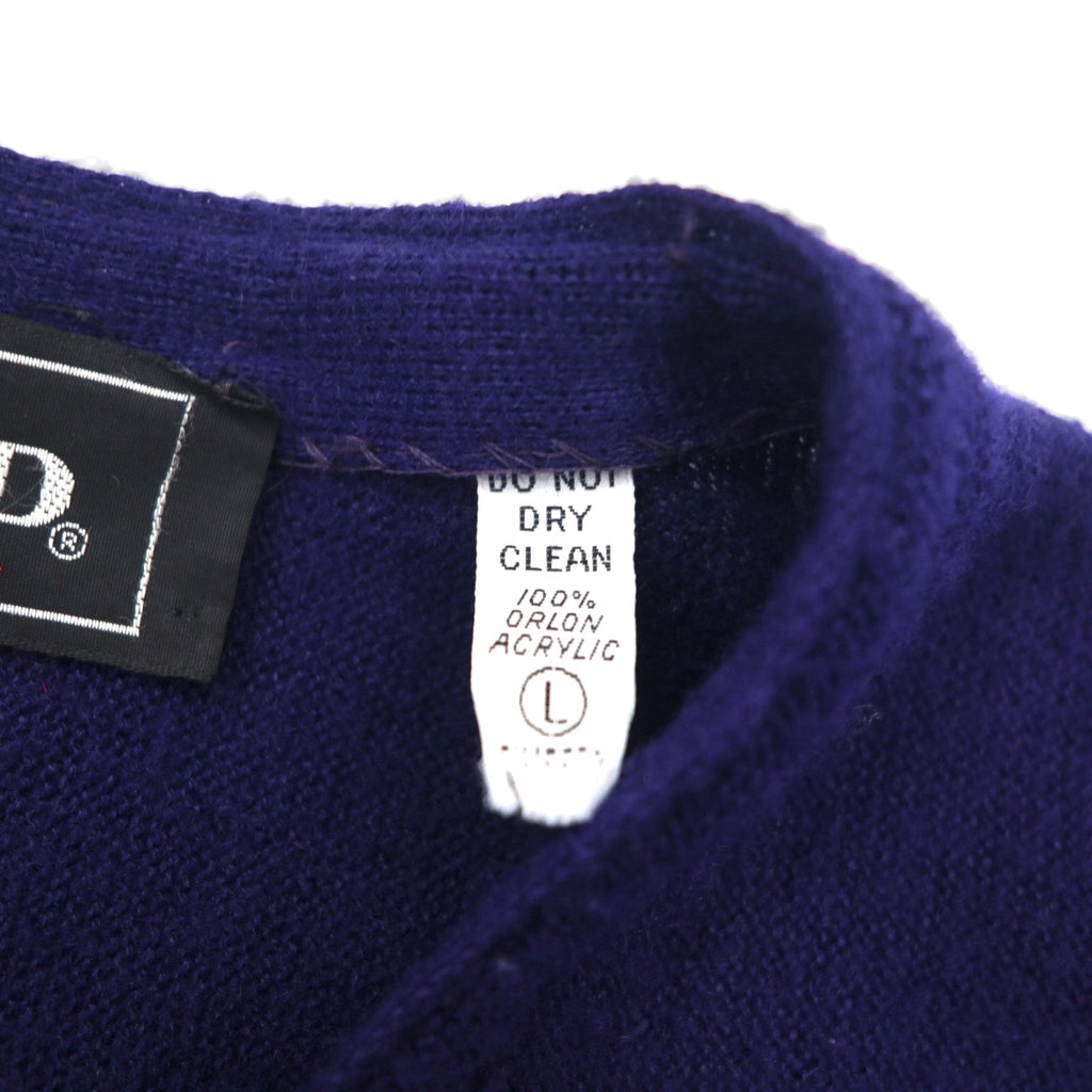 LACOSTE 70年代 ニット カーディガン L ネイビー アクリル IZOD 糸巻タグ ワンポイントロゴ