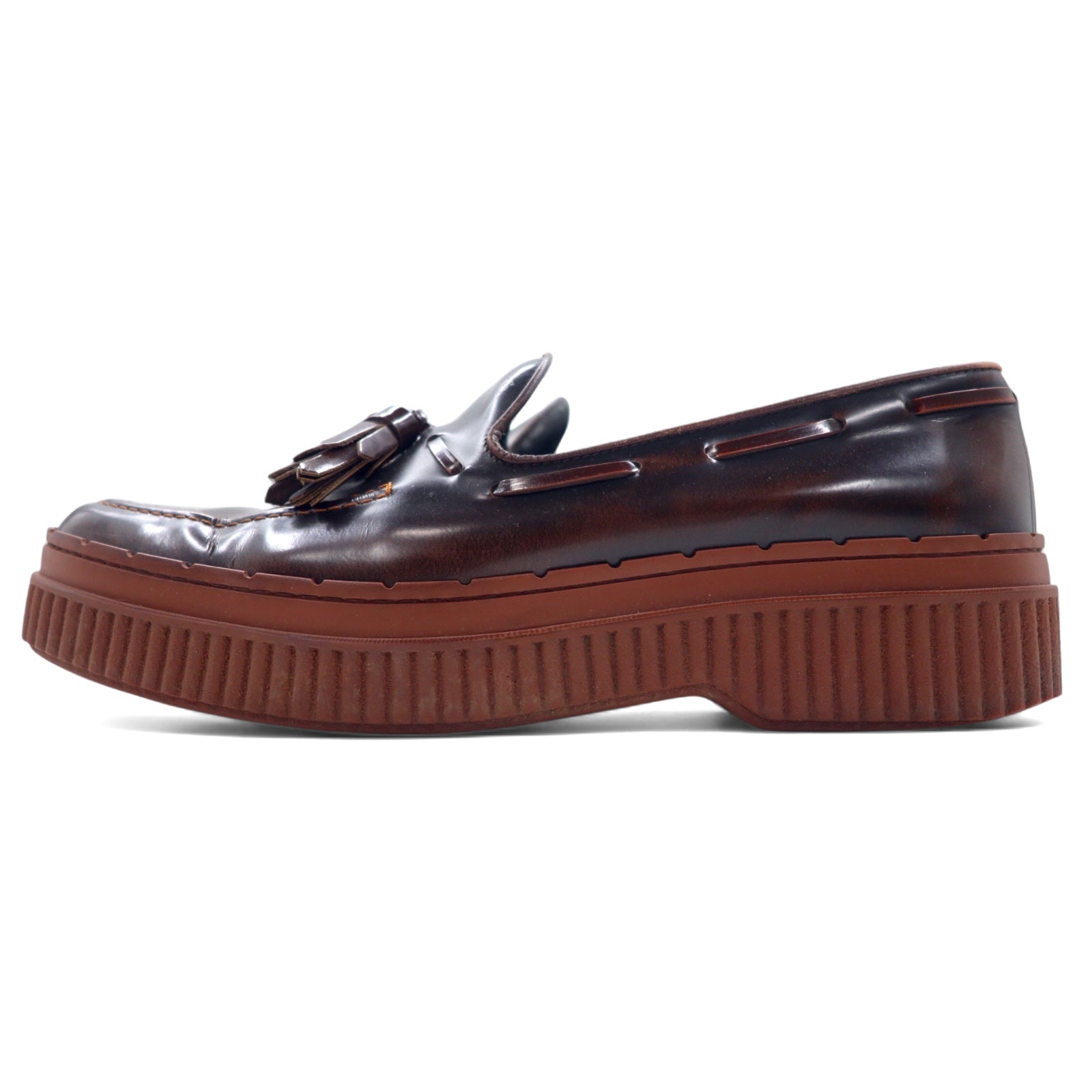 TOD'S Mocassini con nappine e plateau 24.5cm Marroni Pelle Made in Italy