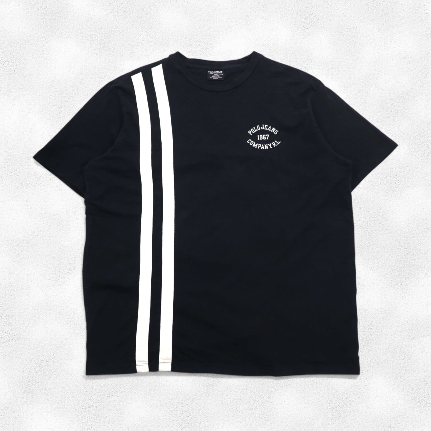 POLO JEANS CO. RALPH LAUREN T-shirt anni '90 con motivo a righe XL nera con logo piccolo, made in Perù