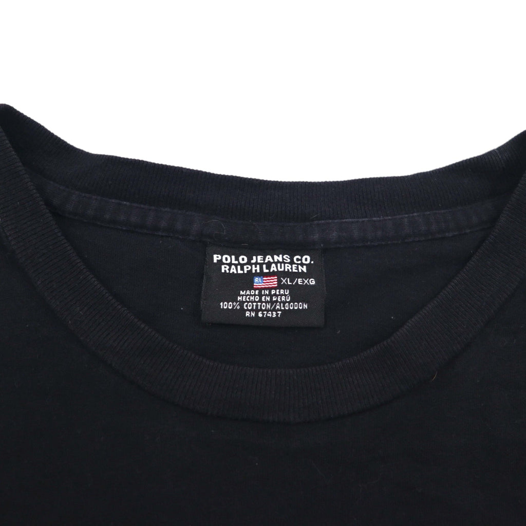 POLO JEANS CO. RALPH LAUREN T-shirt anni '90 con motivo a righe XL nera con logo piccolo, made in Perù