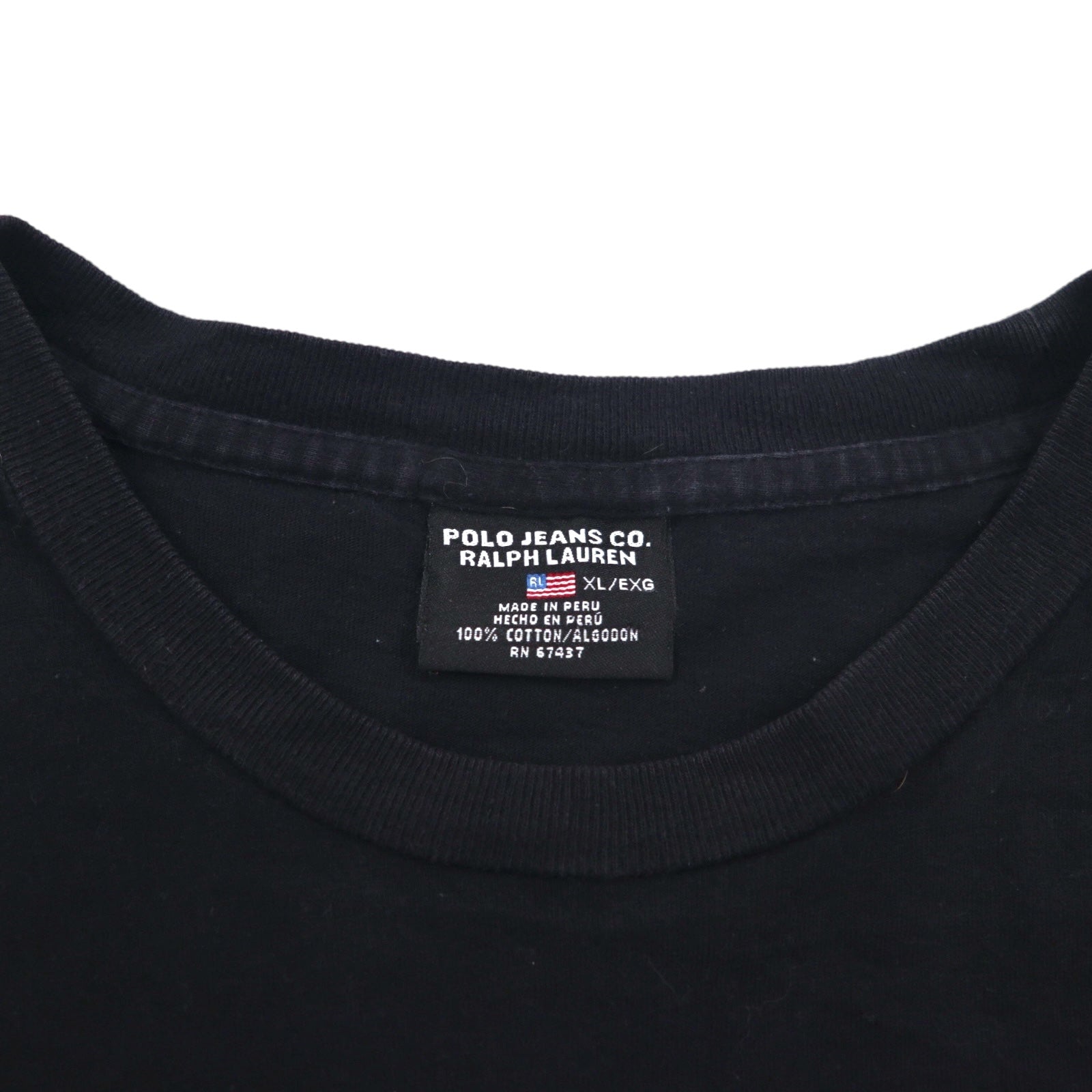 POLO JEANS CO. RALPH LAUREN T-shirt anni '90 con motivo a righe XL nera con logo piccolo, made in Perù