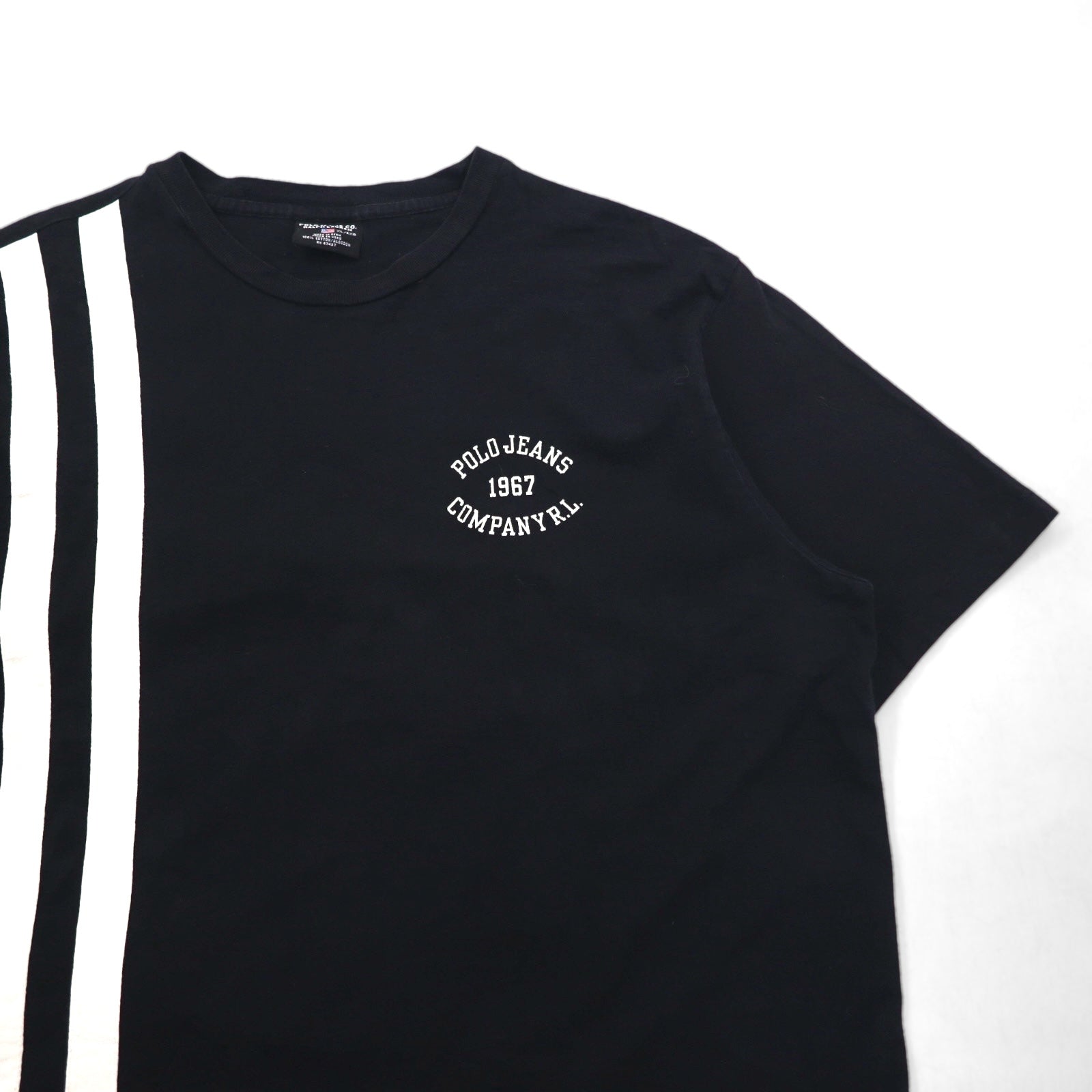 POLO JEANS CO. RALPH LAUREN T-shirt anni '90 con motivo a righe XL nera con logo piccolo, made in Perù