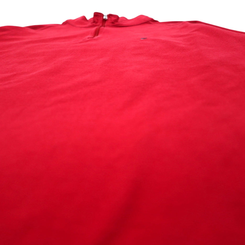 TOMMY HILFIGER T-shirt a maniche lunghe con mezza zip, colore rosso, taglia M, con logo ricamato