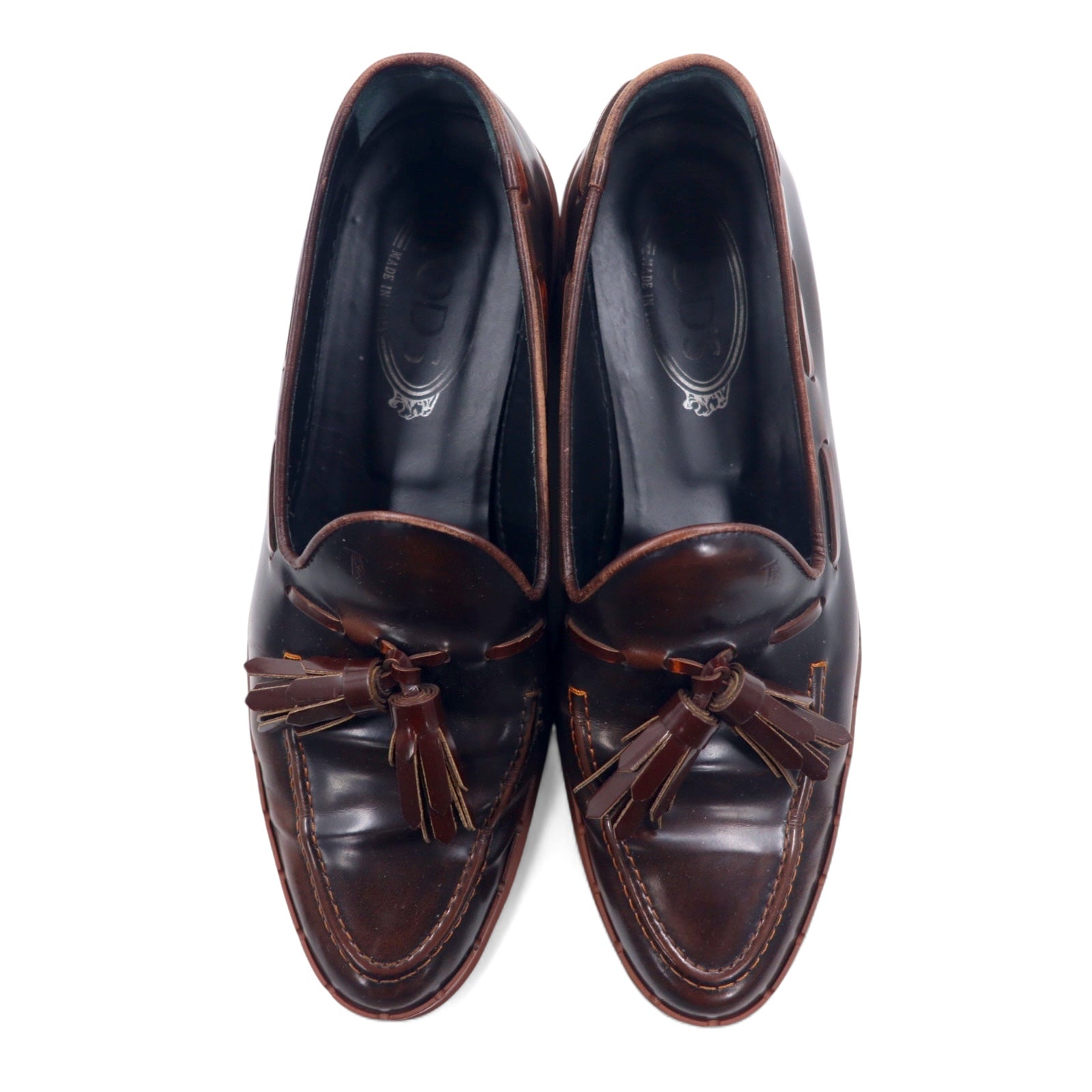 TOD'S Mocassini con nappine e plateau 24.5cm Marroni Pelle Made in Italy