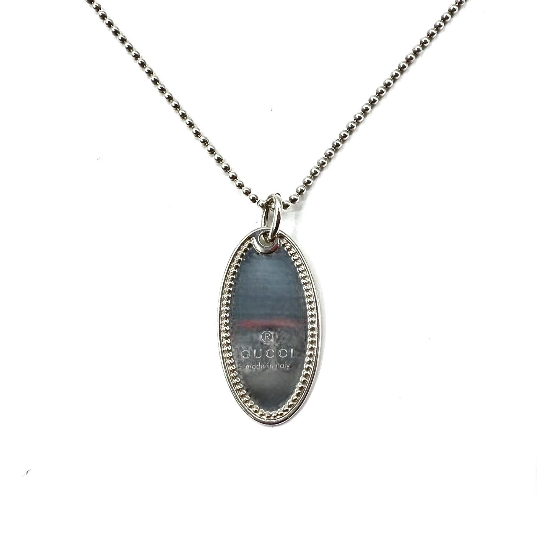 GUCCI オーバル プレート ネックレス SILVER 925 シルバー ミルグレイン ポールチェーン イタリア製
