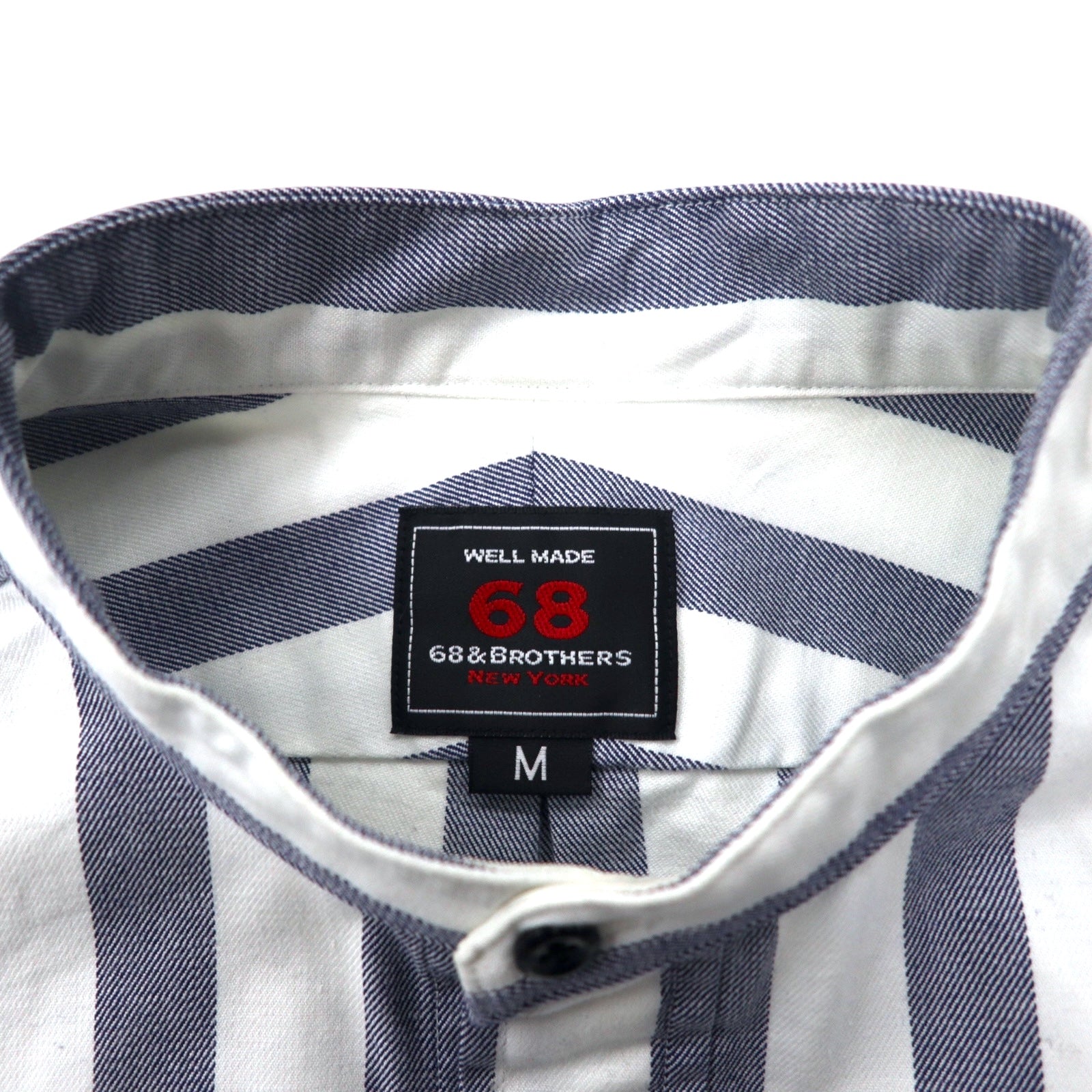 68 & BROTHERS camicia a collo alla coreana, taglia M, a righe bianche, in cotone, Made in Japan