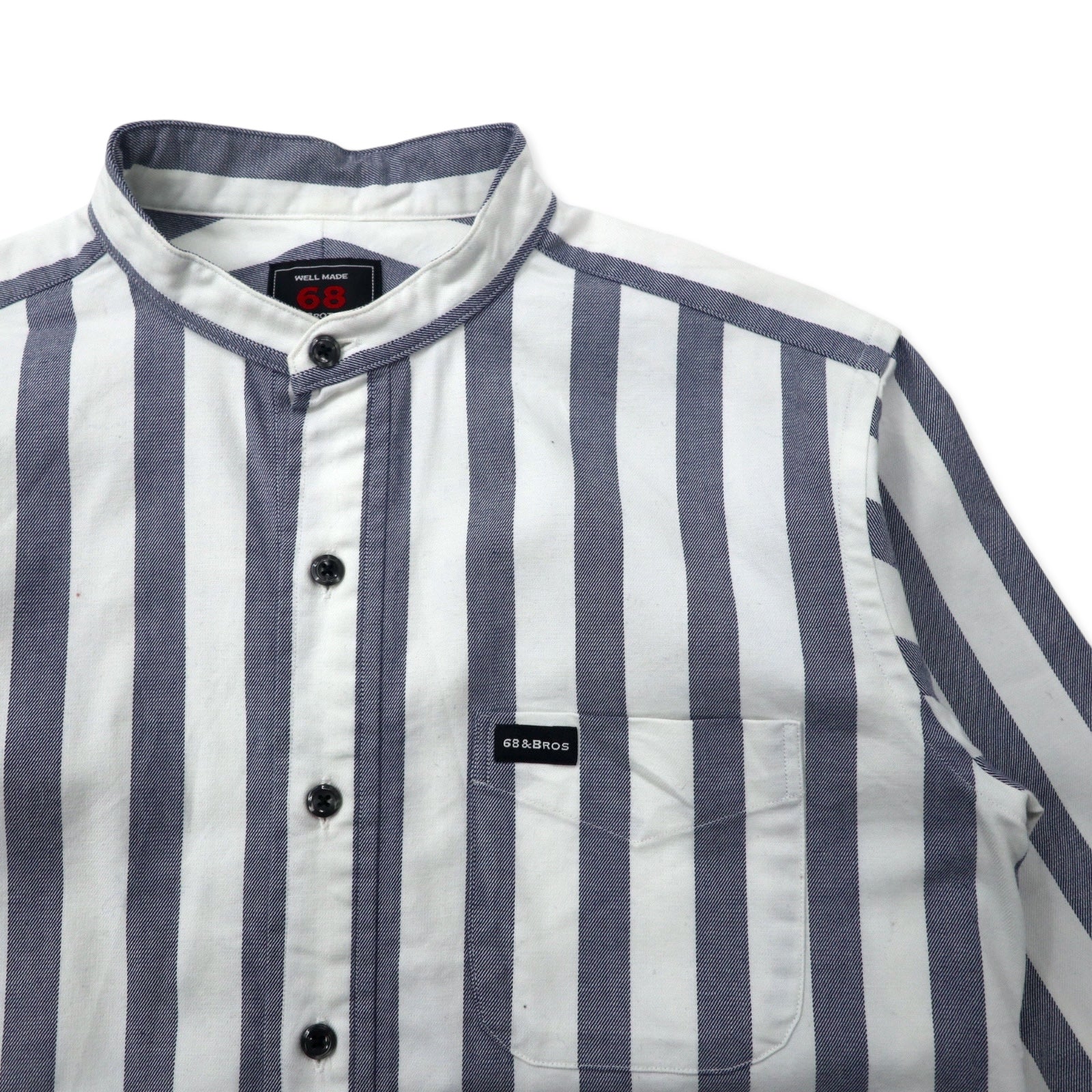 68 & BROTHERS camicia a collo alla coreana, taglia M, a righe bianche, in cotone, Made in Japan
