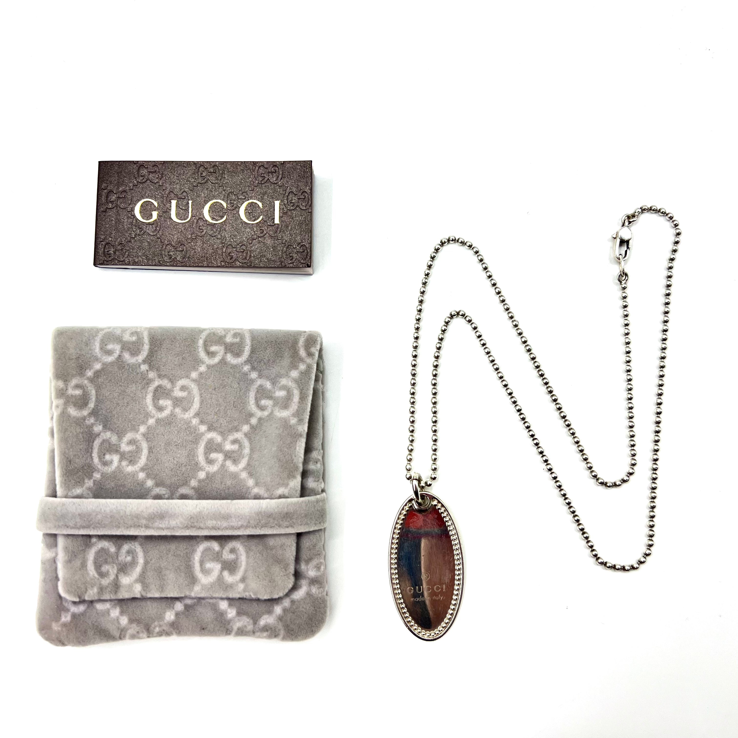 GUCCI オーバル プレート ネックレス SILVER 925 シルバー ミルグレイン ポールチェーン イタリア製