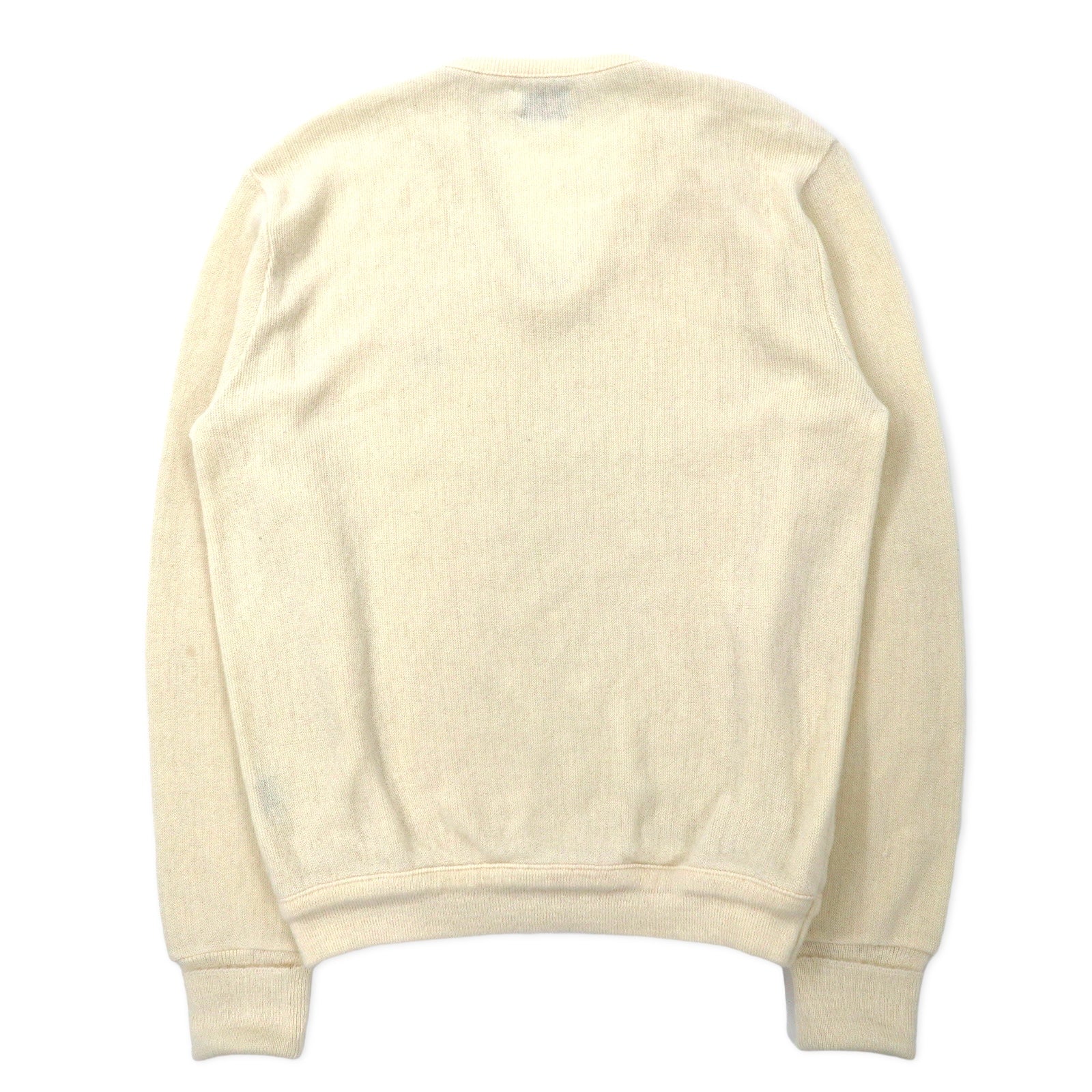 IZOD LACOSTE anni '70 maglione in acrilico scollo a V, etichetta "filo avvolto", taglia L, bianco, logo ricamato.