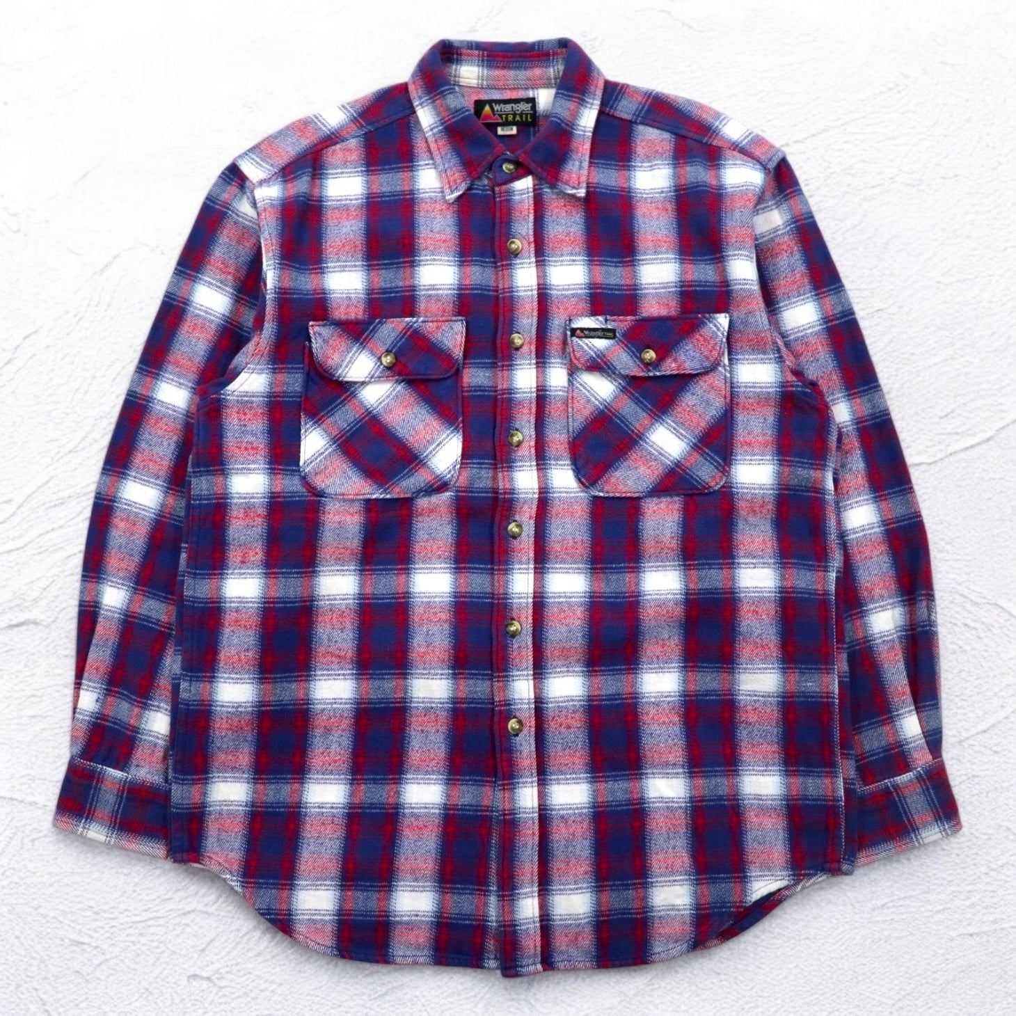 Wrangler TRAIL anni '90 camicia da lavoro in flanella M a quadri blu cotone