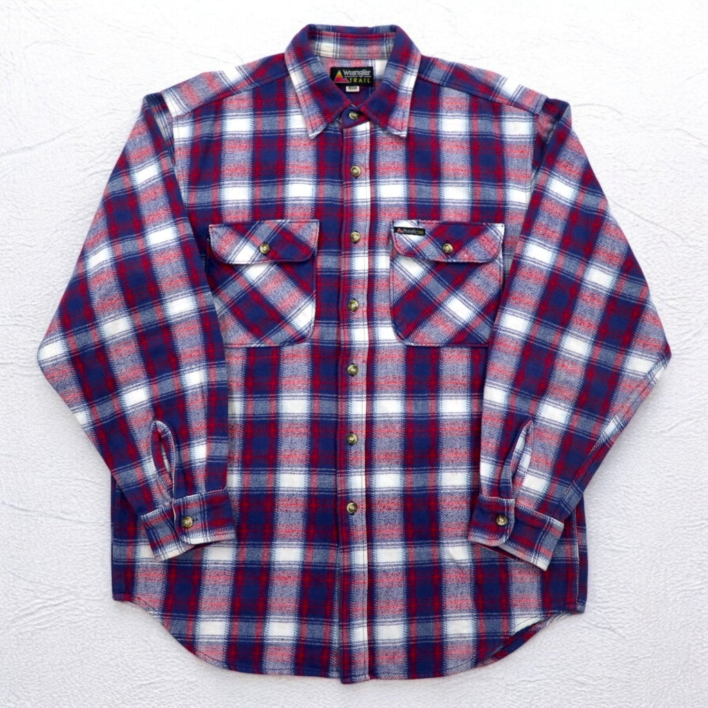 Wrangler TRAIL anni '90 camicia da lavoro in flanella M a quadri blu cotone