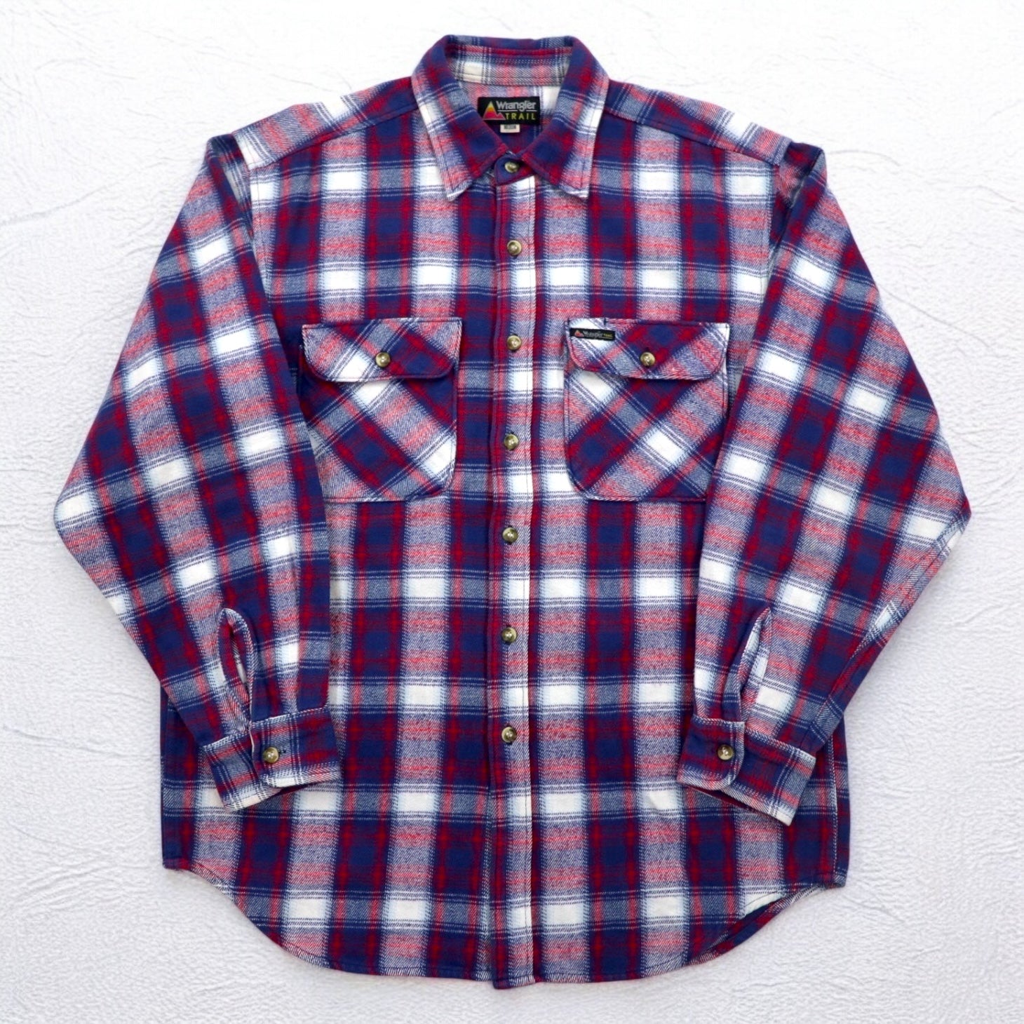 Wrangler TRAIL anni '90 camicia da lavoro in flanella M a quadri blu cotone