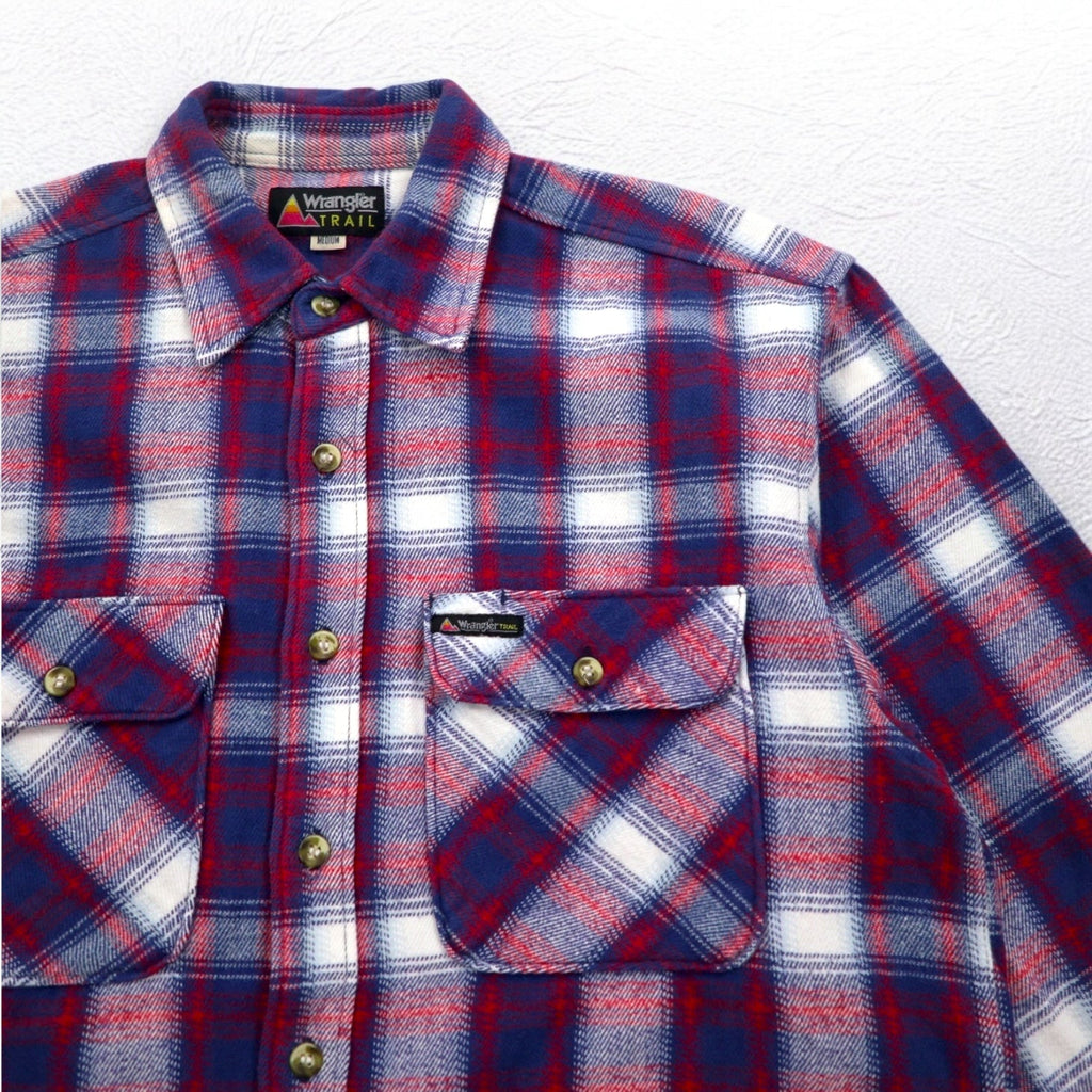 Wrangler TRAIL anni '90 camicia da lavoro in flanella M a quadri blu cotone