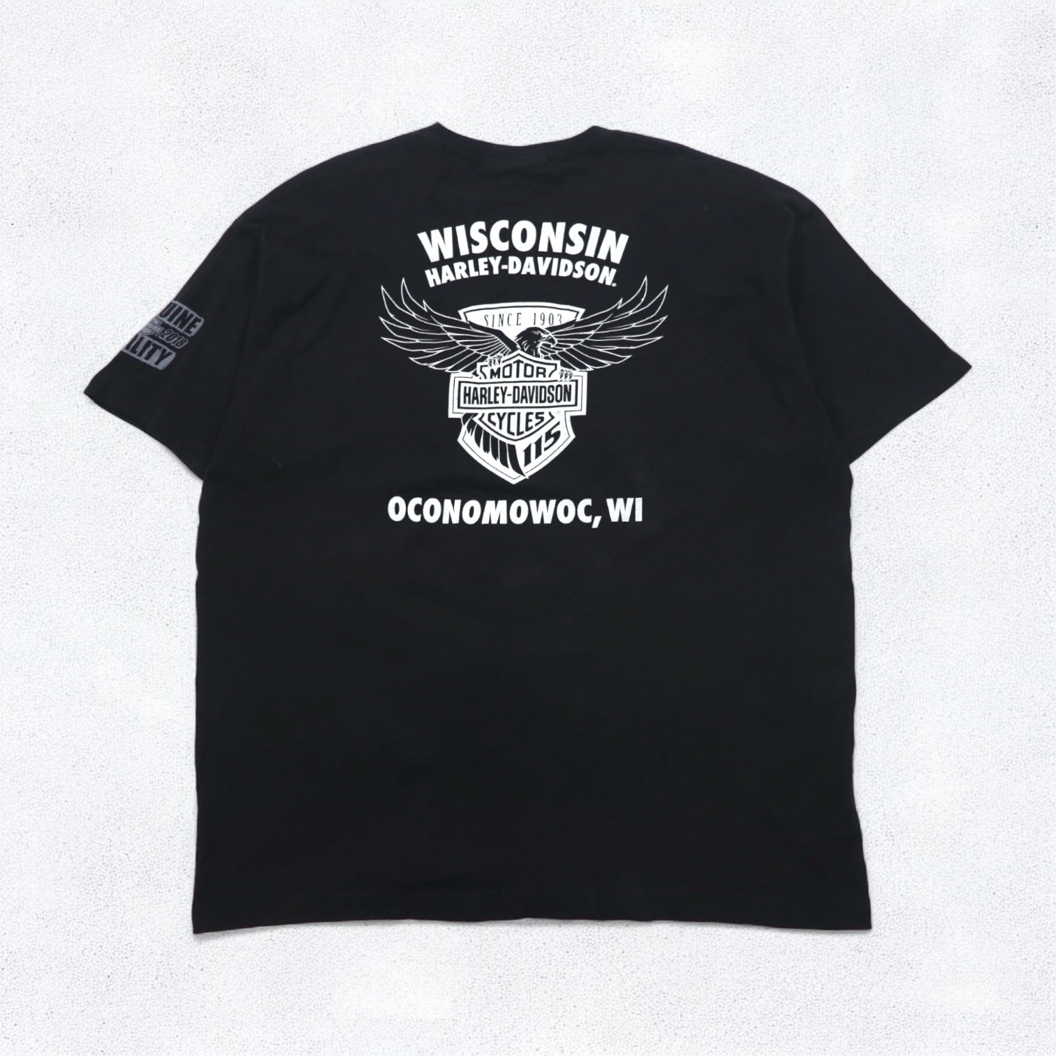 Maglietta HARLEY DAVIDSON con scollo a V e stampa su entrambi i lati, taglia 2XL, nera, moto, WISCONSIN