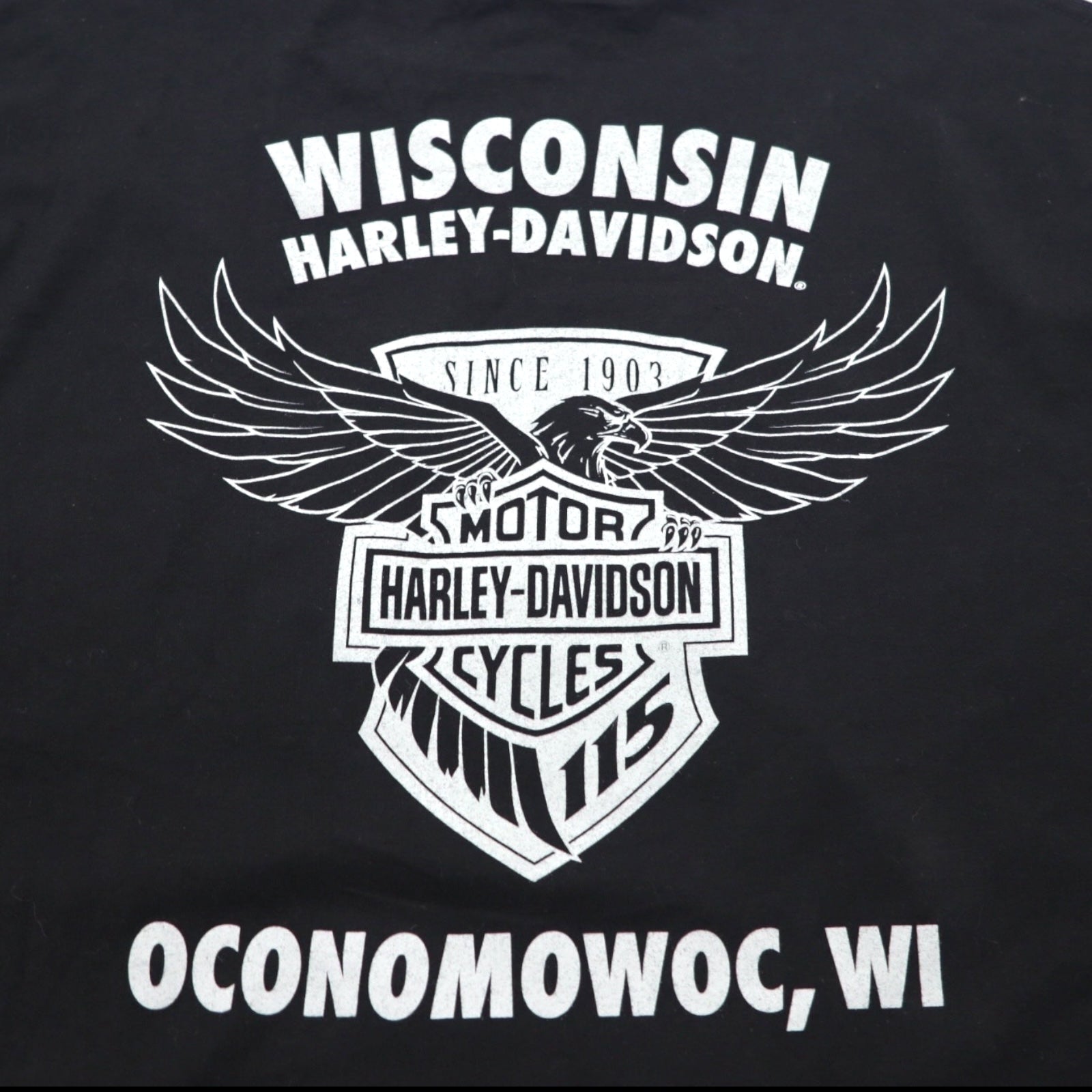 Maglietta HARLEY DAVIDSON con scollo a V e stampa su entrambi i lati, taglia 2XL, nera, moto, WISCONSIN