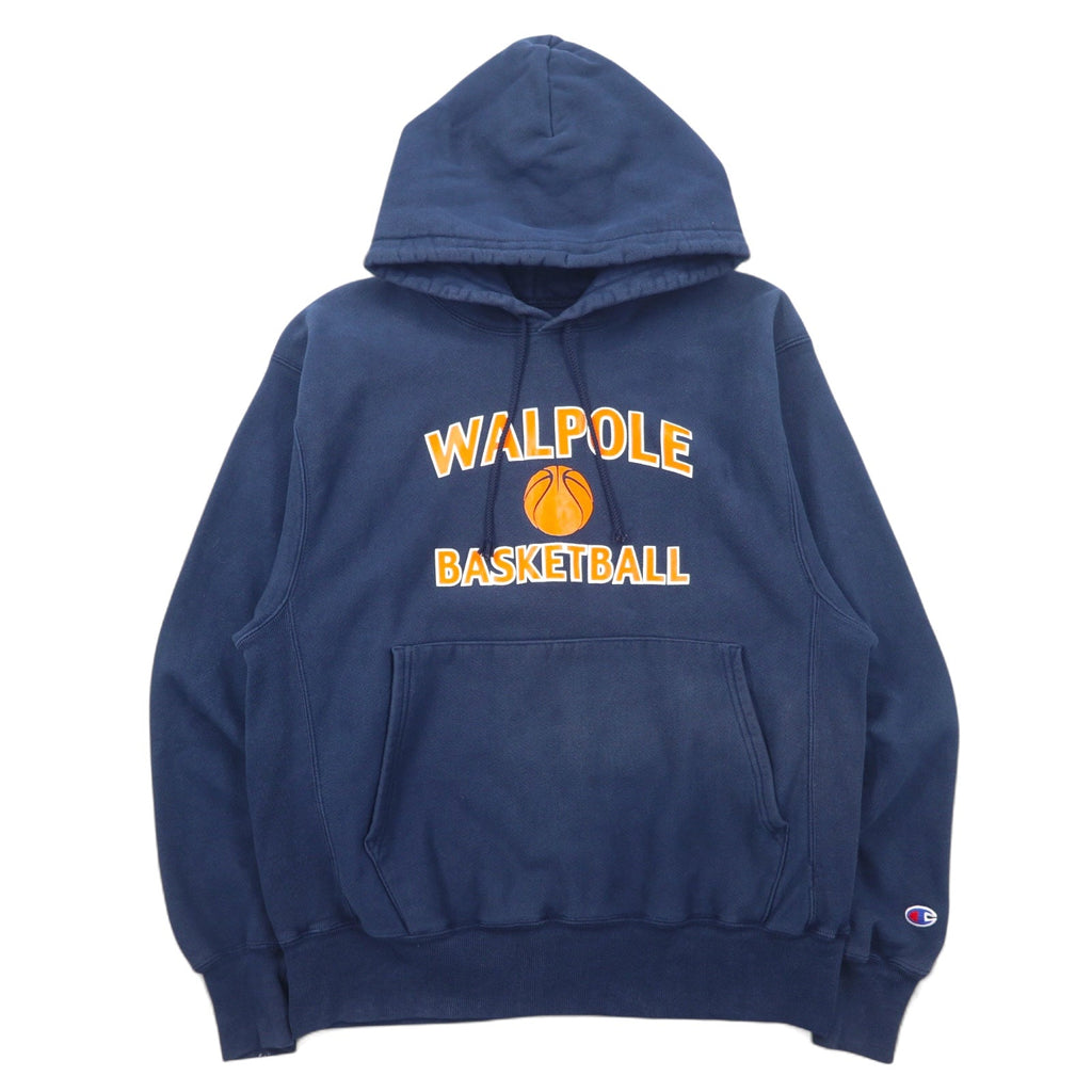 Champion PREMIUM Reverse Weave Felpa con cappuccio pullover M blu navy cotone WALPOLE BASKETBALL Prodotto a El Salvador
