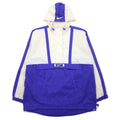 NIKE anni '90, etichetta argento, giacca a vento a pullover, taglia L, blu e bianca, in poliestere, con Swoosh, coulisse