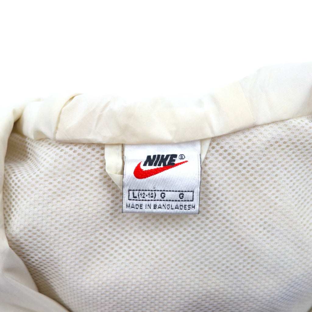 NIKE anni '90, etichetta argento, giacca a vento a pullover, taglia L, blu e bianca, in poliestere, con Swoosh, coulisse