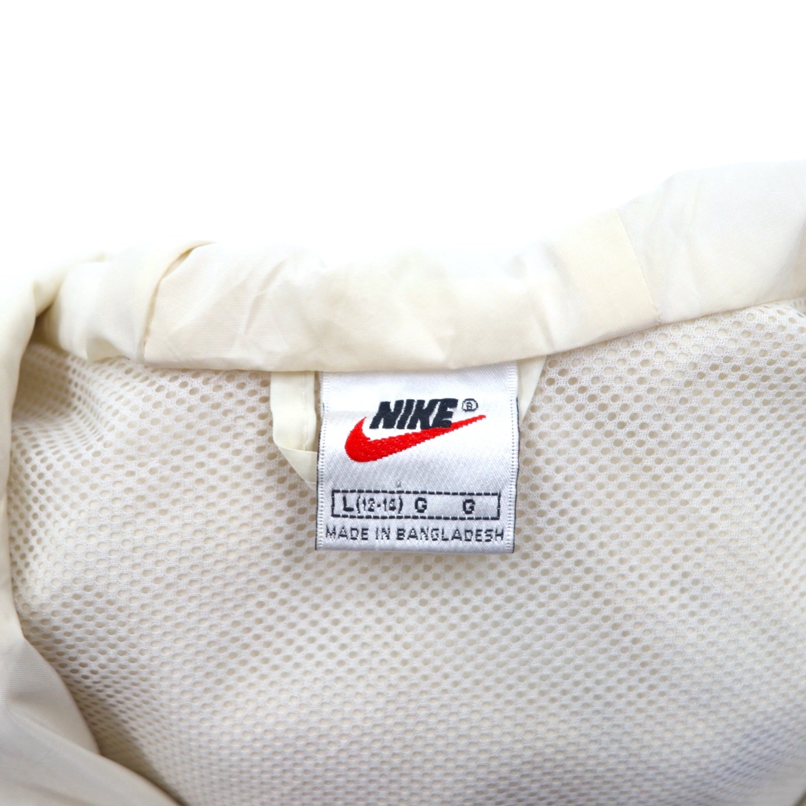 NIKE anni '90, etichetta argento, giacca a vento a pullover, taglia L, blu e bianca, in poliestere, con Swoosh, coulisse