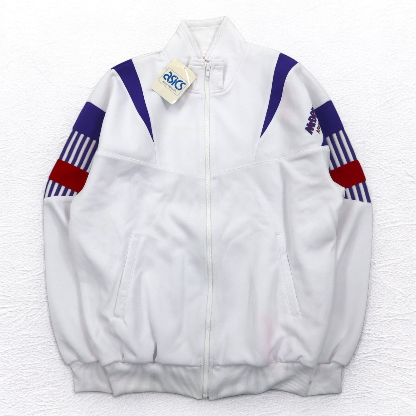 Mr DEPORTE (asics) anni '90, giacca da tuta, XL, bianca, poliestere, mai usata