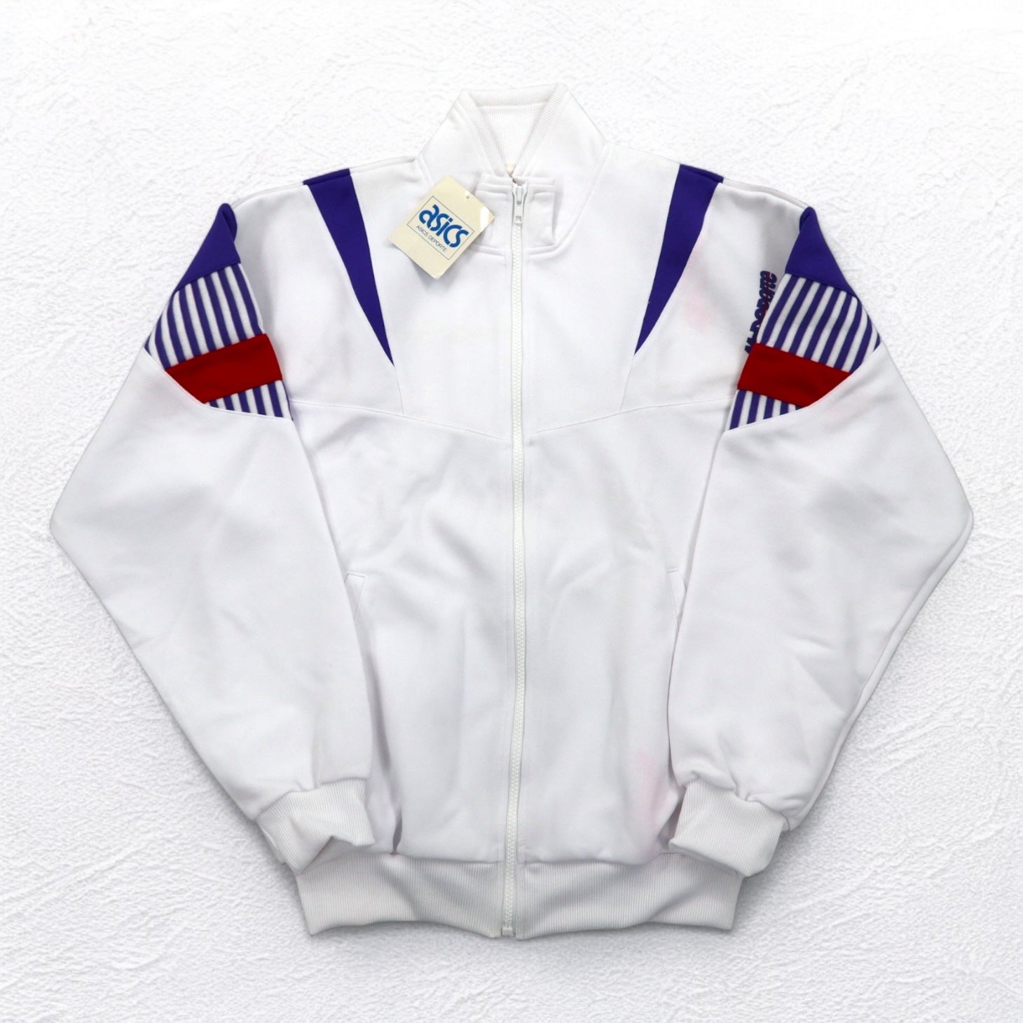 Mr DEPORTE (asics) anni '90, giacca da tuta, XL, bianca, poliestere, mai usata