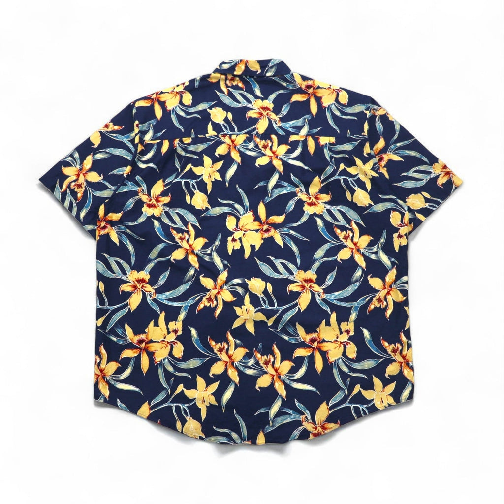 90年代 CROSSINGS ボタンダウン 花柄 アロハシャツ XL ネイビー コットン 総柄 未使用品