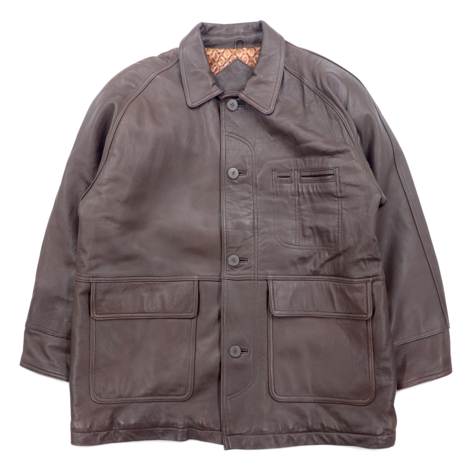 Vintage Lamb Leather Car Coat Anni '90 Agnello Pelle Car Coat M Marrone Pelle di Agnello Fodera Paisley