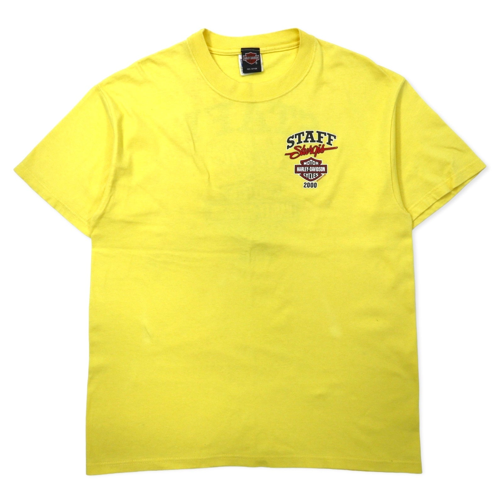 HARLEY DAVIDSON T-shirt con logo stampato, made in USA, taglia L, giallo, cotone Hanes BEEFY-T