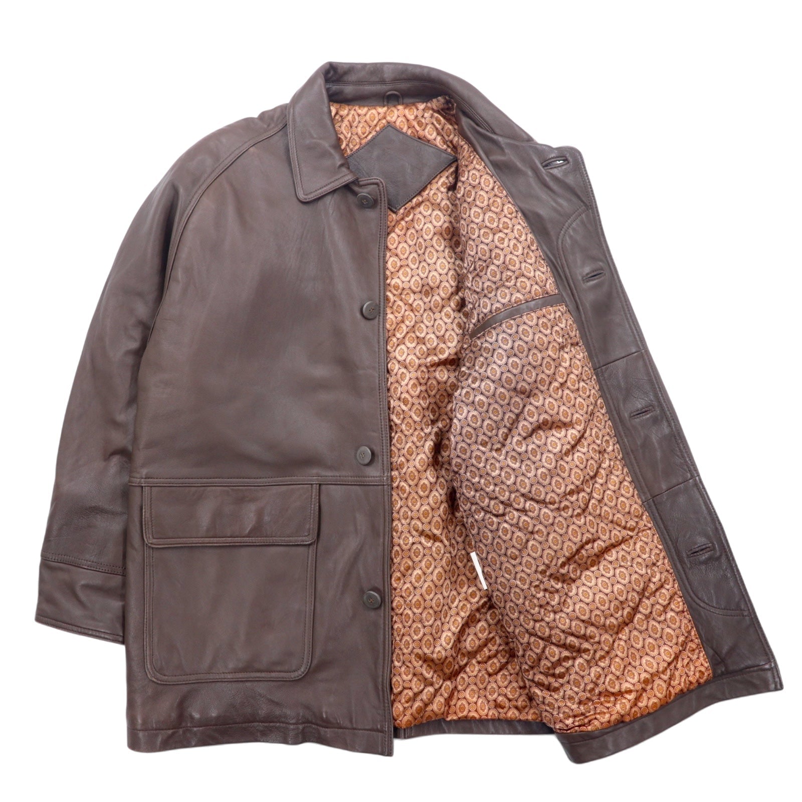 Vintage Lamb Leather Car Coat Anni '90 Agnello Pelle Car Coat M Marrone Pelle di Agnello Fodera Paisley