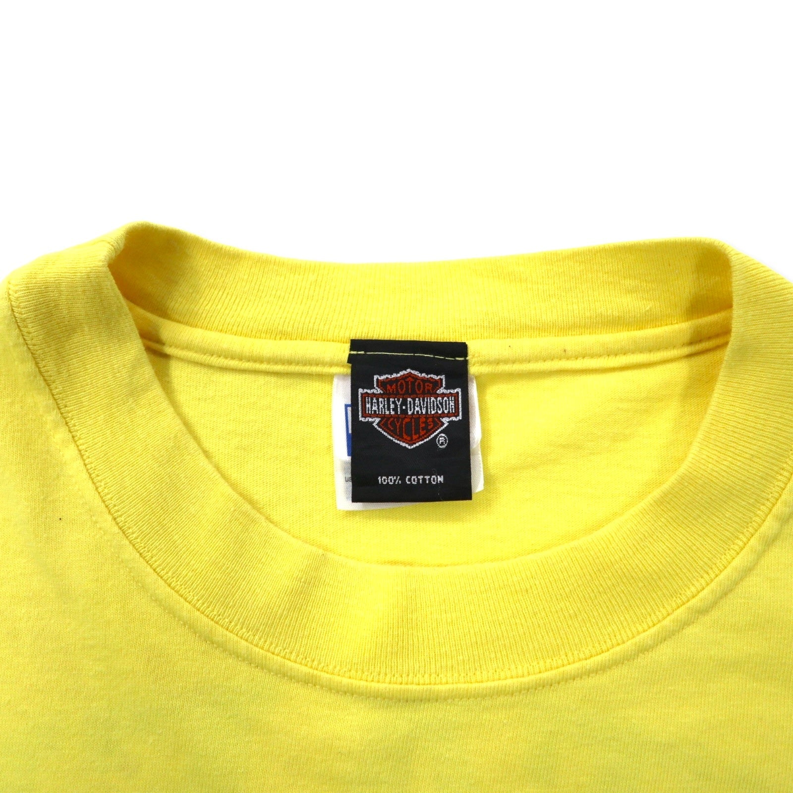 HARLEY DAVIDSON T-shirt con logo stampato, made in USA, taglia L, giallo, cotone Hanes BEEFY-T