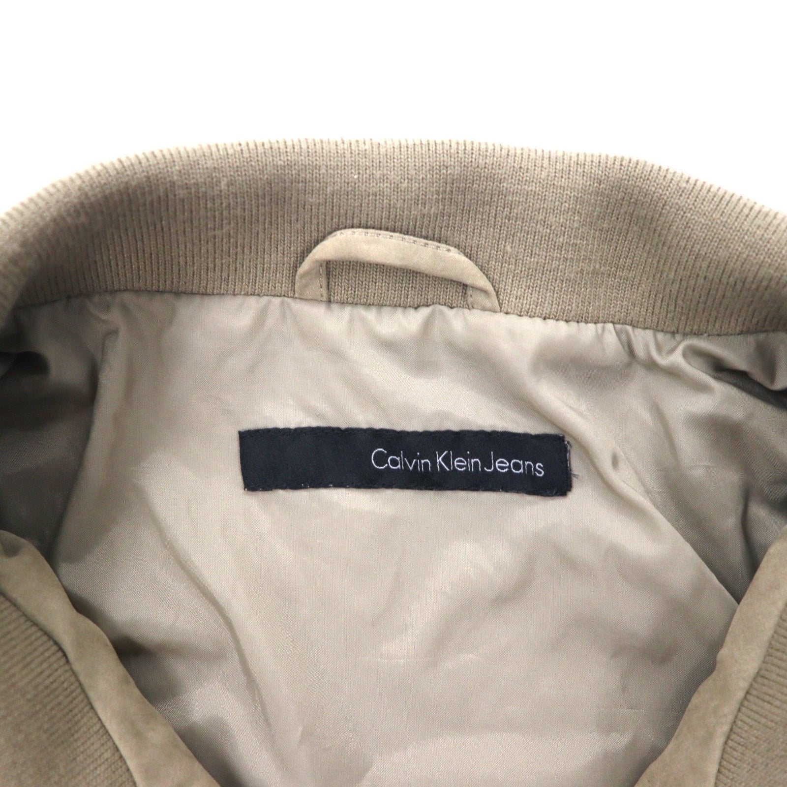 Calvin Klein Jeans Bomber in pelle scamosciata, XL, beige, poliestere, logo ricamato
