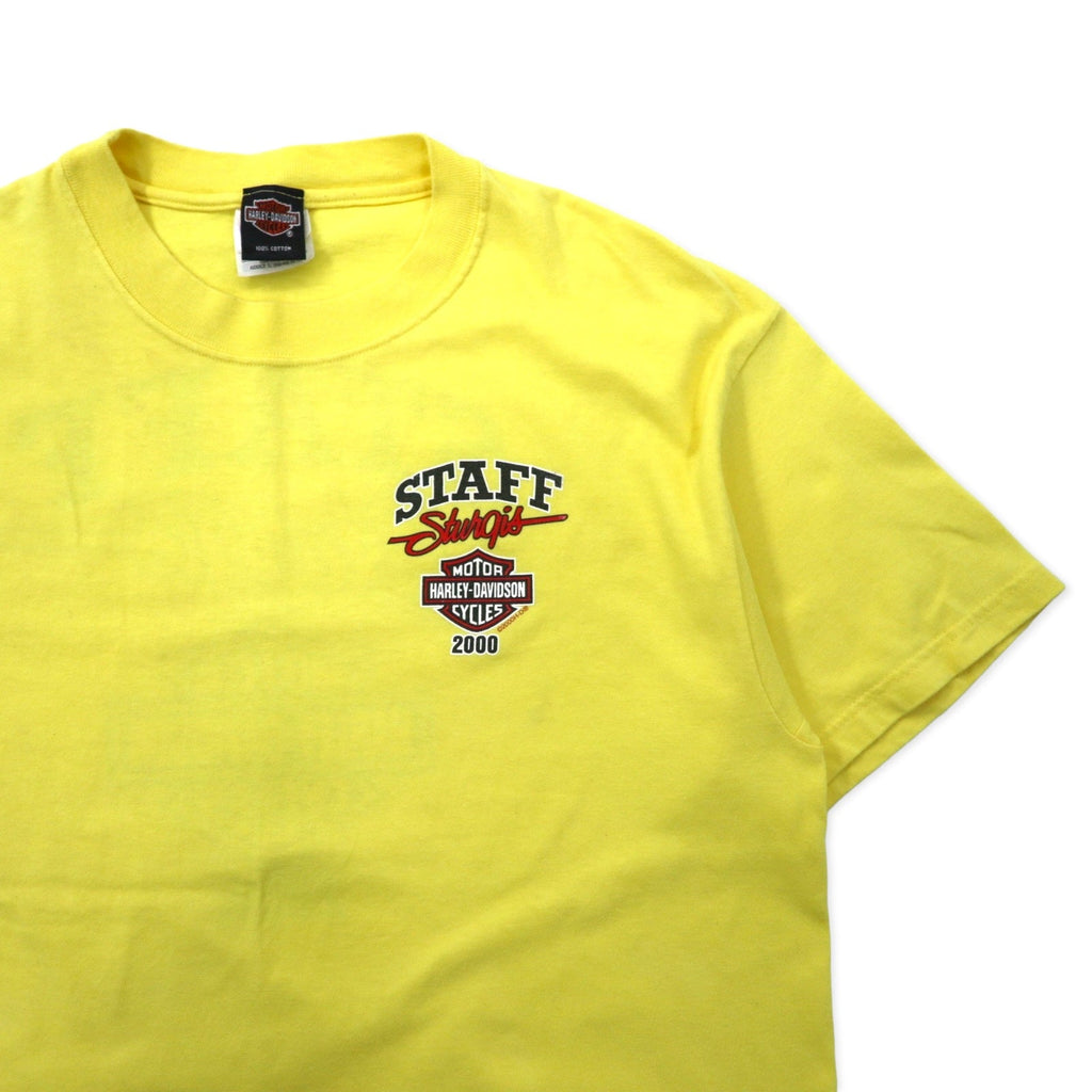 HARLEY DAVIDSON T-shirt con logo stampato, made in USA, taglia L, giallo, cotone Hanes BEEFY-T