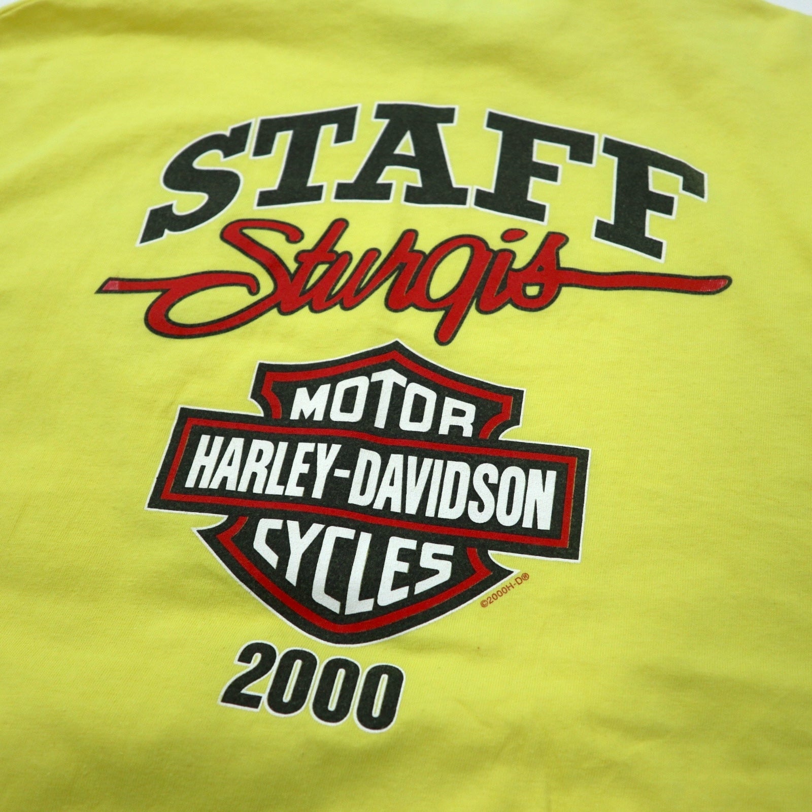 HARLEY DAVIDSON T-shirt con logo stampato, made in USA, taglia L, giallo, cotone Hanes BEEFY-T