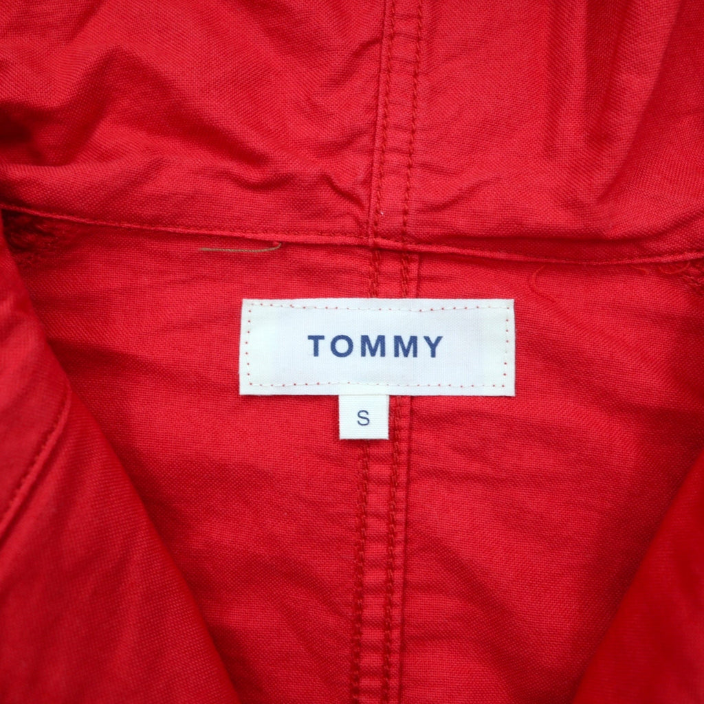 TOMMY アノラックパーカー S レッド コットン ハーフジップ ドローコード カンガルーポケット